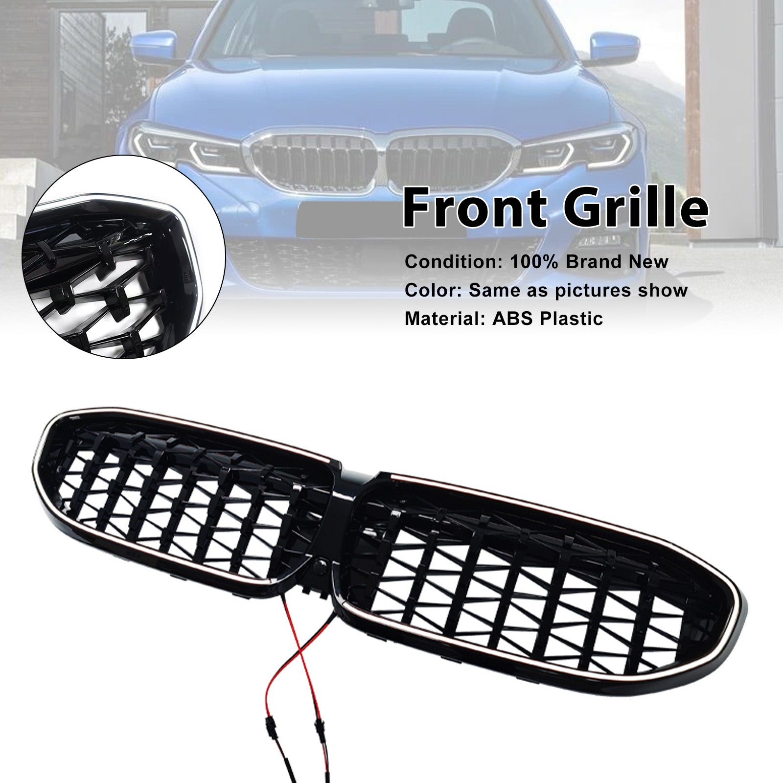 2019-2022 Fit BMW 3 Series G20 Diamond Kidney Grille Grill 51138072085 Black