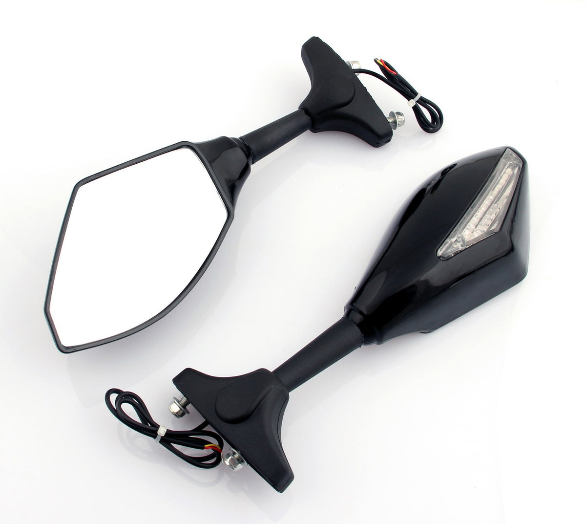 Universal Moto LED Turn Signal Mirrors For Honda Kawasaki Suzuki Yamaha Black