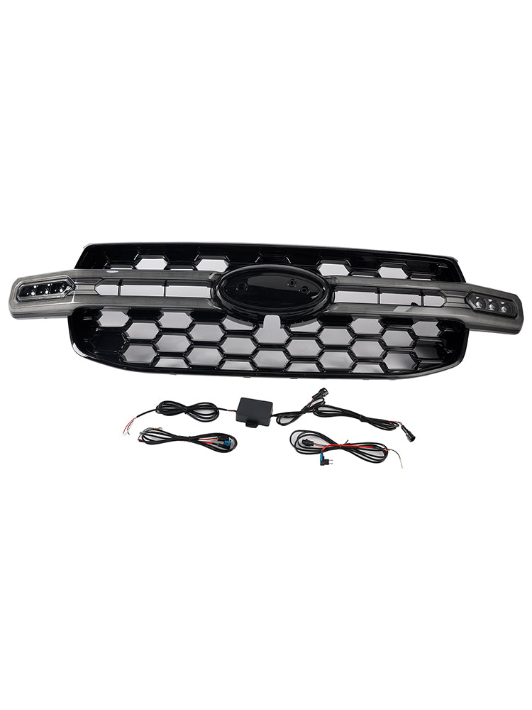 Front Bumper Grille Grill Fit Ford Ranger Everest Next Gen Wildtrak 2023-2024 (With White LED)