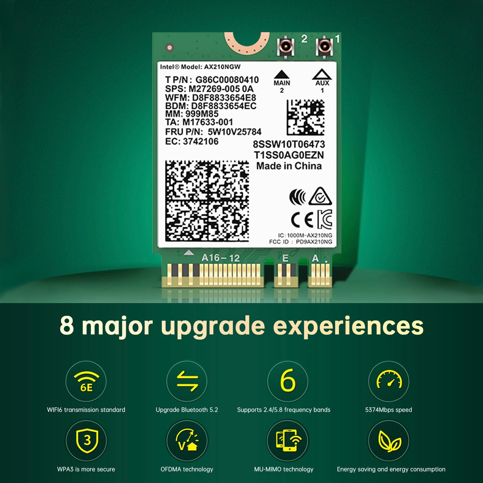 AX210 Module Bluetooth 5374Mbps High-Speed Gigabit Network Card Supports WIFI6