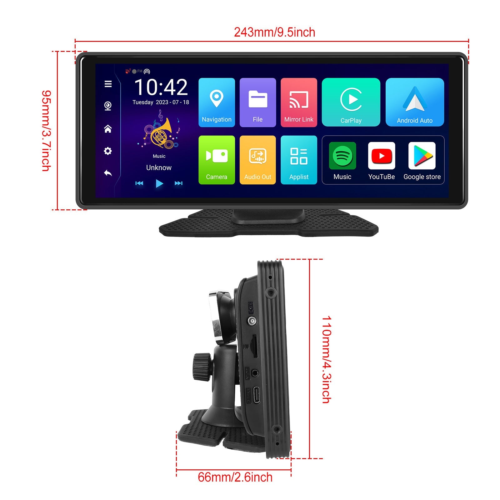 10.77"Bluetooth Car Navigation Carplay HD Large Touch Screen Recorder AHD Camera