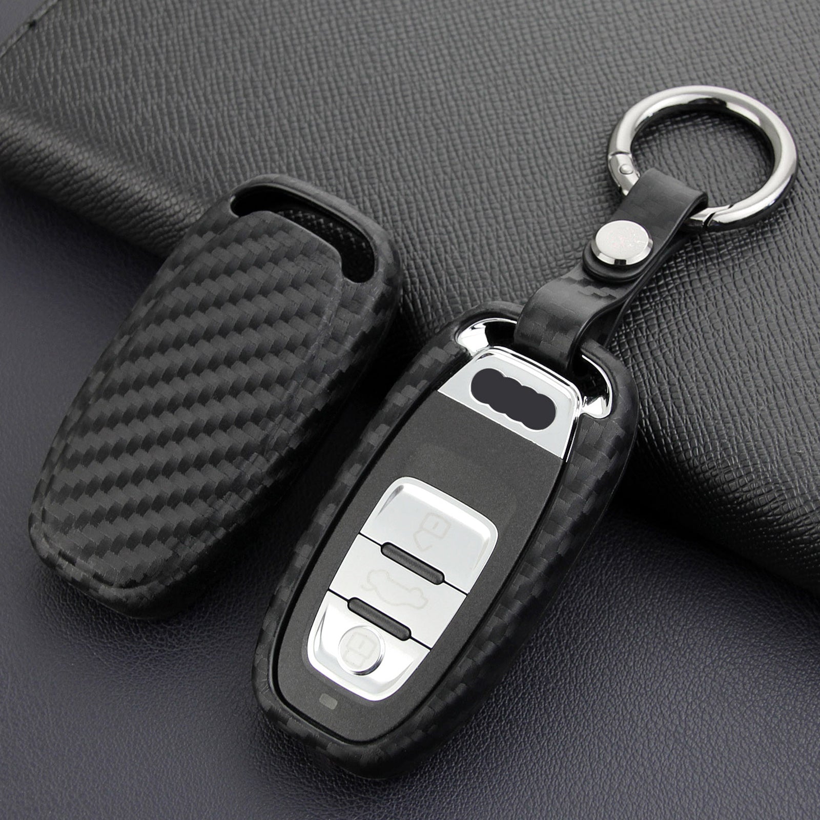 Leather Silicone Car Key Case Cover With Buckle For Audi