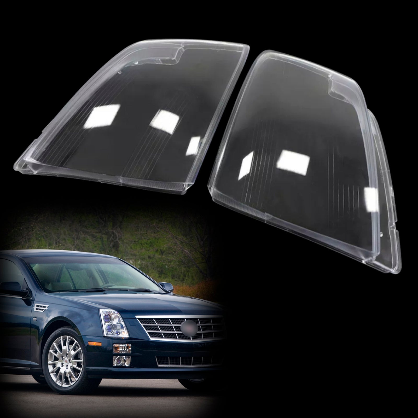 2006-2009 Cadillac STS-V 2Pcs Front Headlight Lens Cover Shell Clear