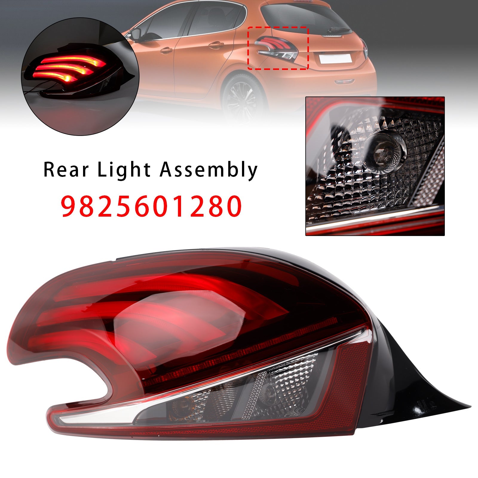 2015-2019 For Peugeot 208 LED Rear Left Tail Light Lamp 9825601280 Facelift Models