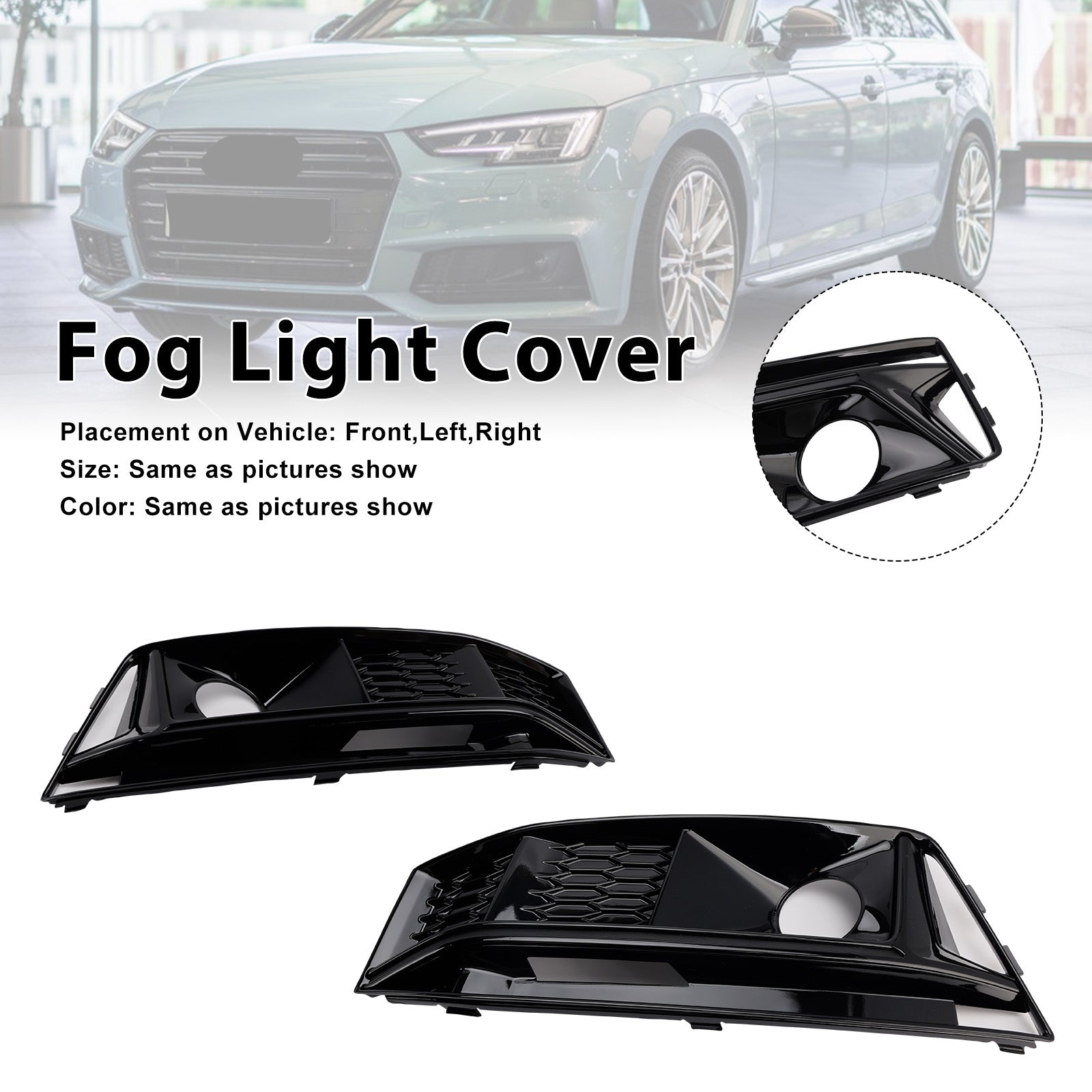2016-2019 Audi A4 B9 S4 2PCS Black Front Bumper Foglight Grille Grill
