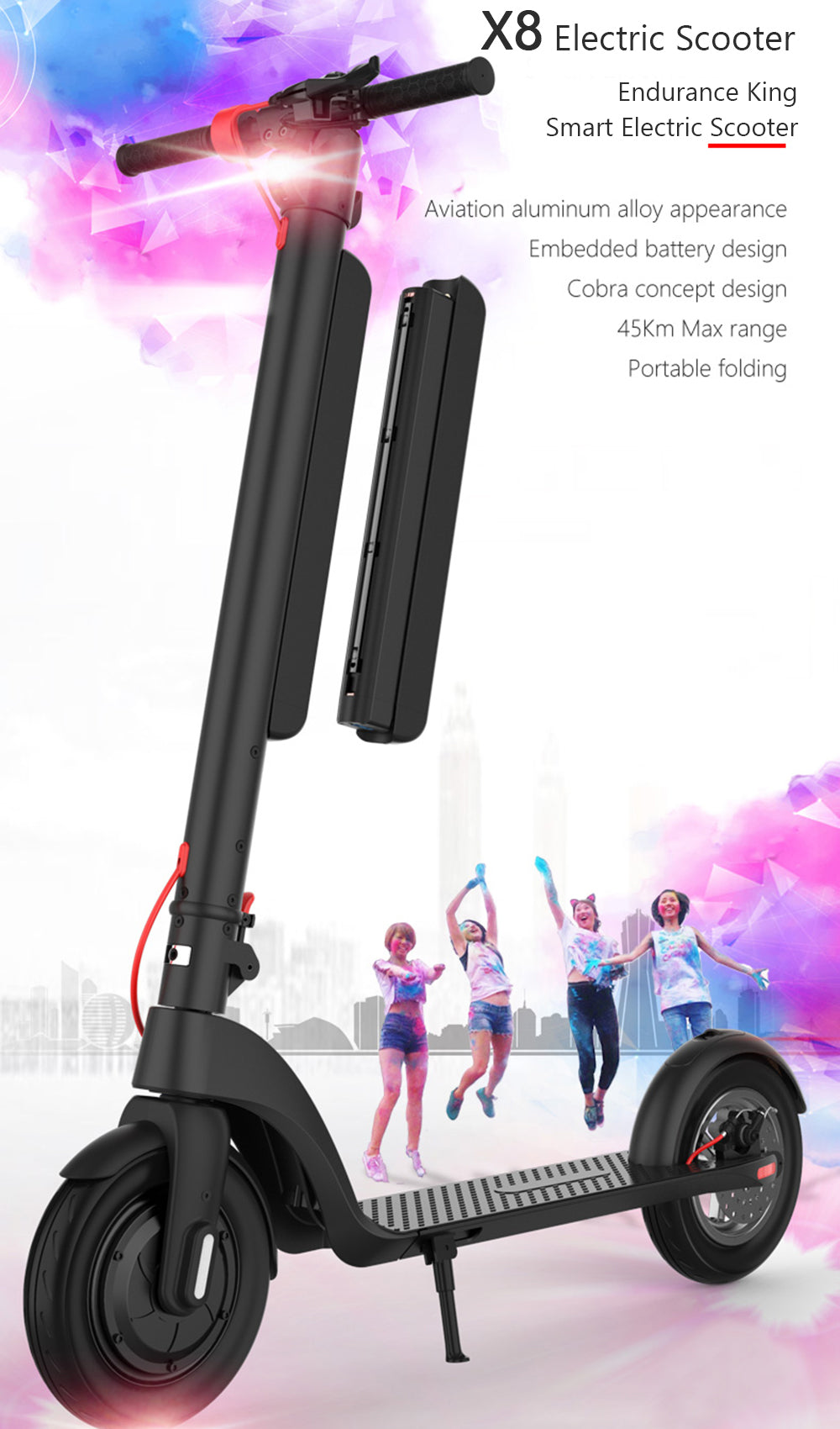45KM 10" Folding Electric Scooter 350W Range For Adult City Commute
