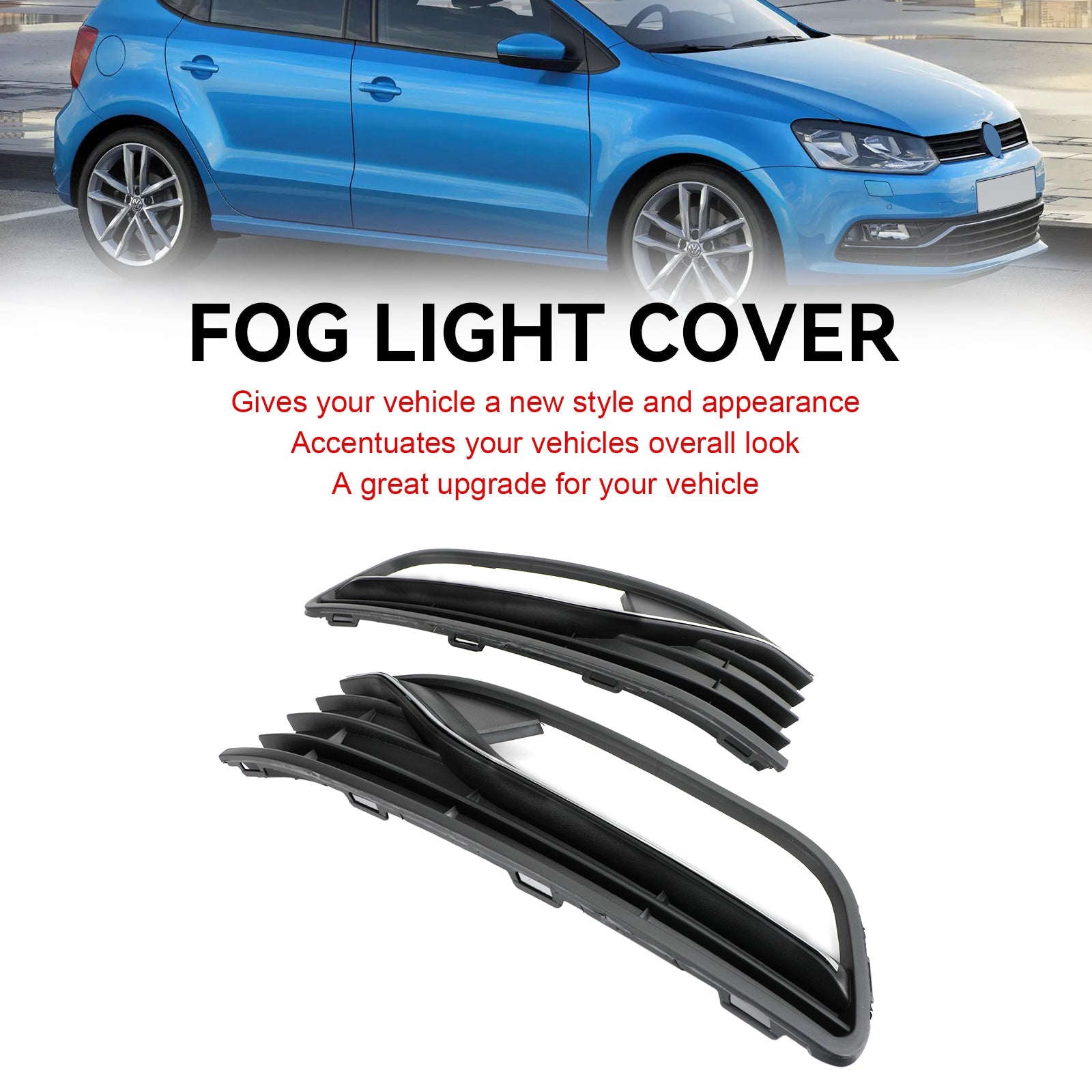 2014-2017 VW Polo 6R Pair Front Bumper Fog Light Cover Grill Grille