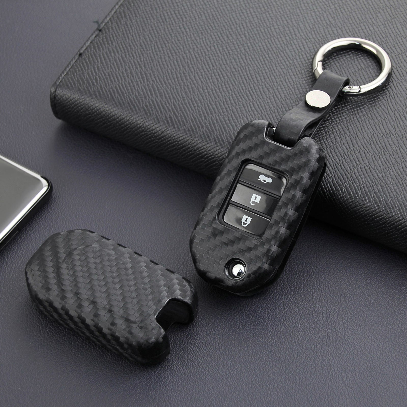 Leather Silicone Car Key Case Cover With Buckle For Honda Accord