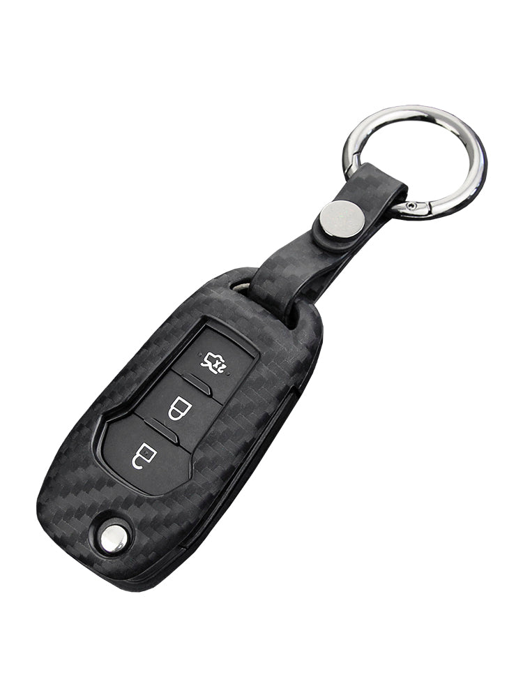 Leather Silicone Car Key Case Cover With Buckle For Ford