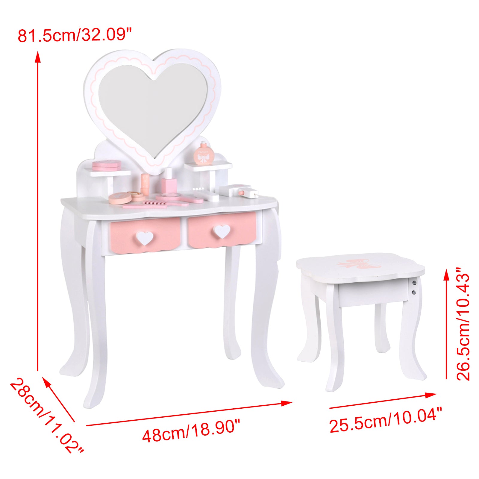 Kids Girls Vanity Table Children Dressing Mirror Make Up Desk Toy Play Gift Set