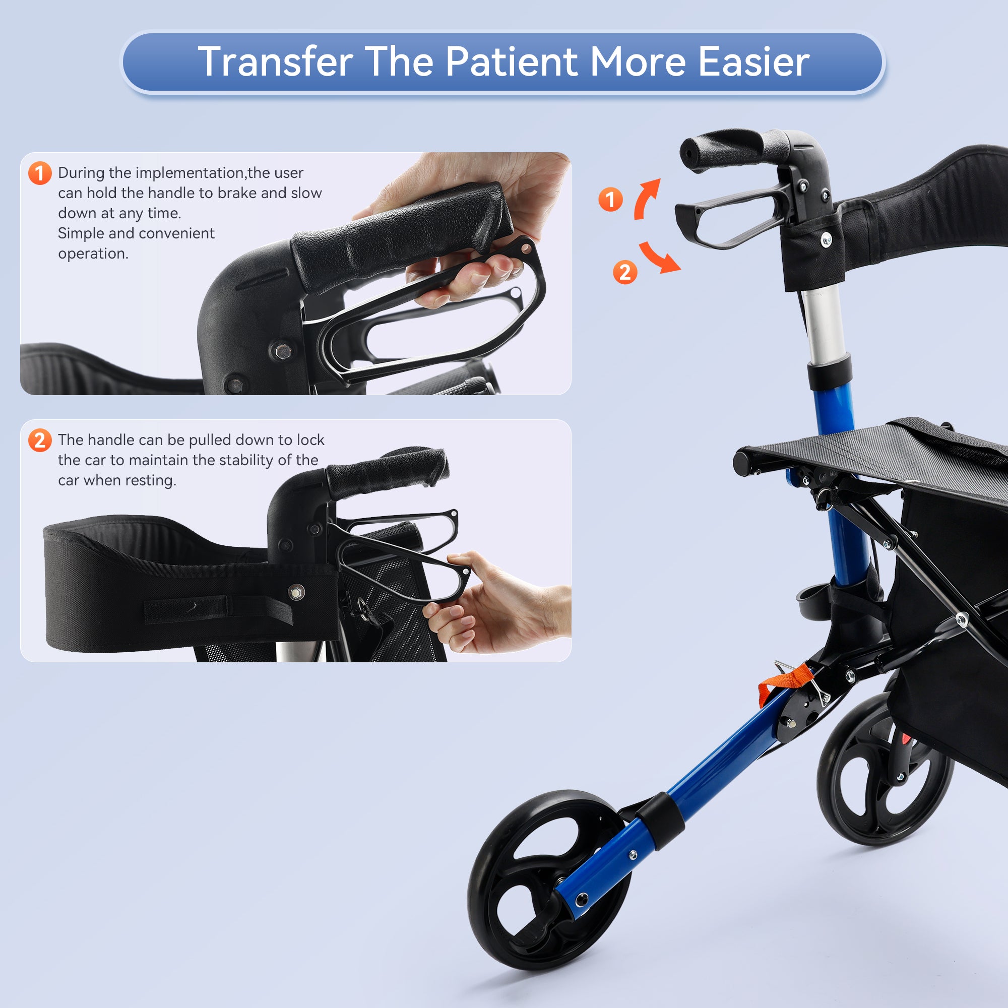 Foldable Rollator Walker with 6 levels of Adjustable Seat 8 Wheels  Compact Folding Design Lightweight Mobility Walking Aid suitable for people of different heights