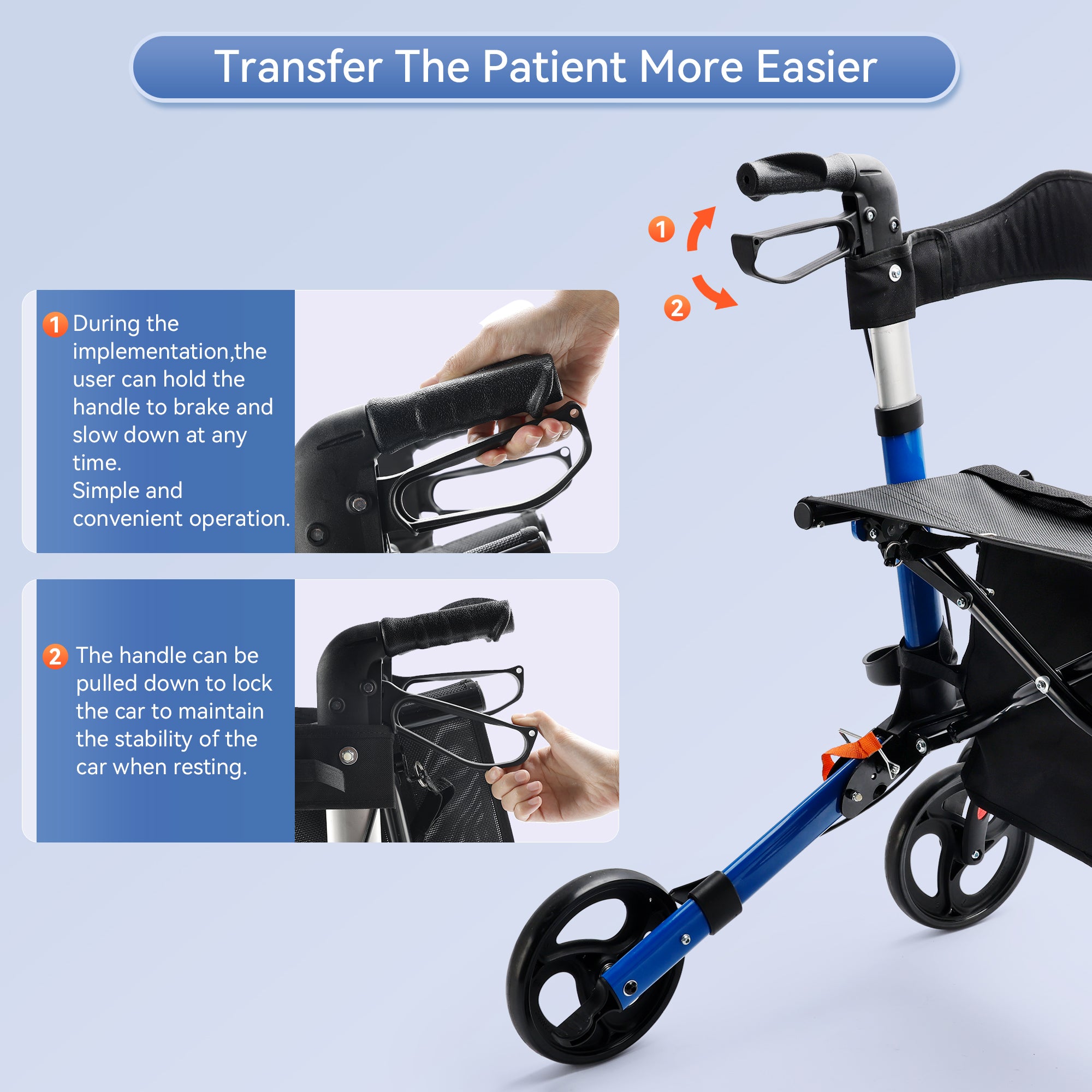 Foldable Rollator Walker with 6 levels of Adjustable Seat 8 Wheels  Compact Folding Design Lightweight Mobility Walking Aid suitable for people of different heights