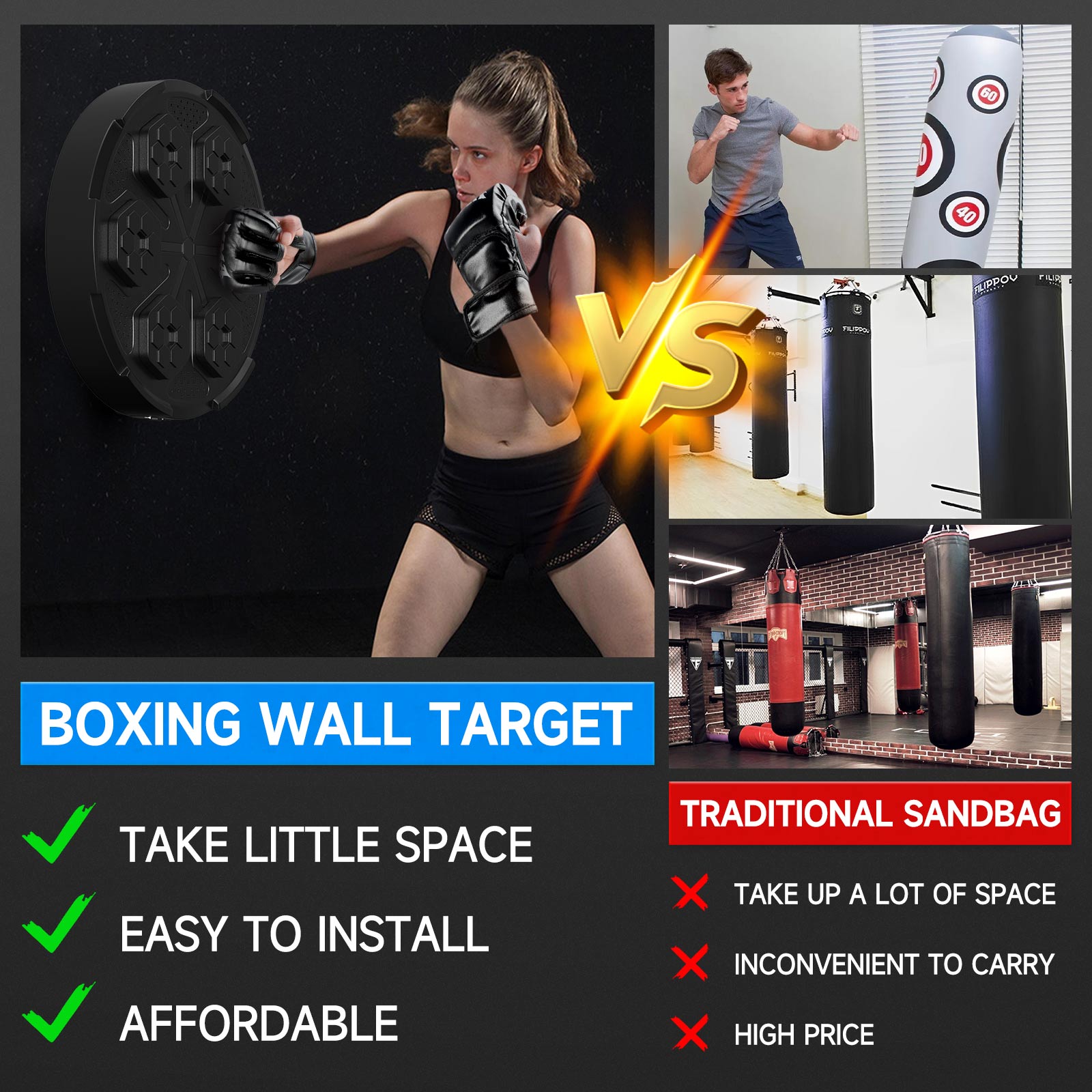 Wall Mount Boxing Training Target Rechargeable Bluetooth Music Indoor React Exercise Machine