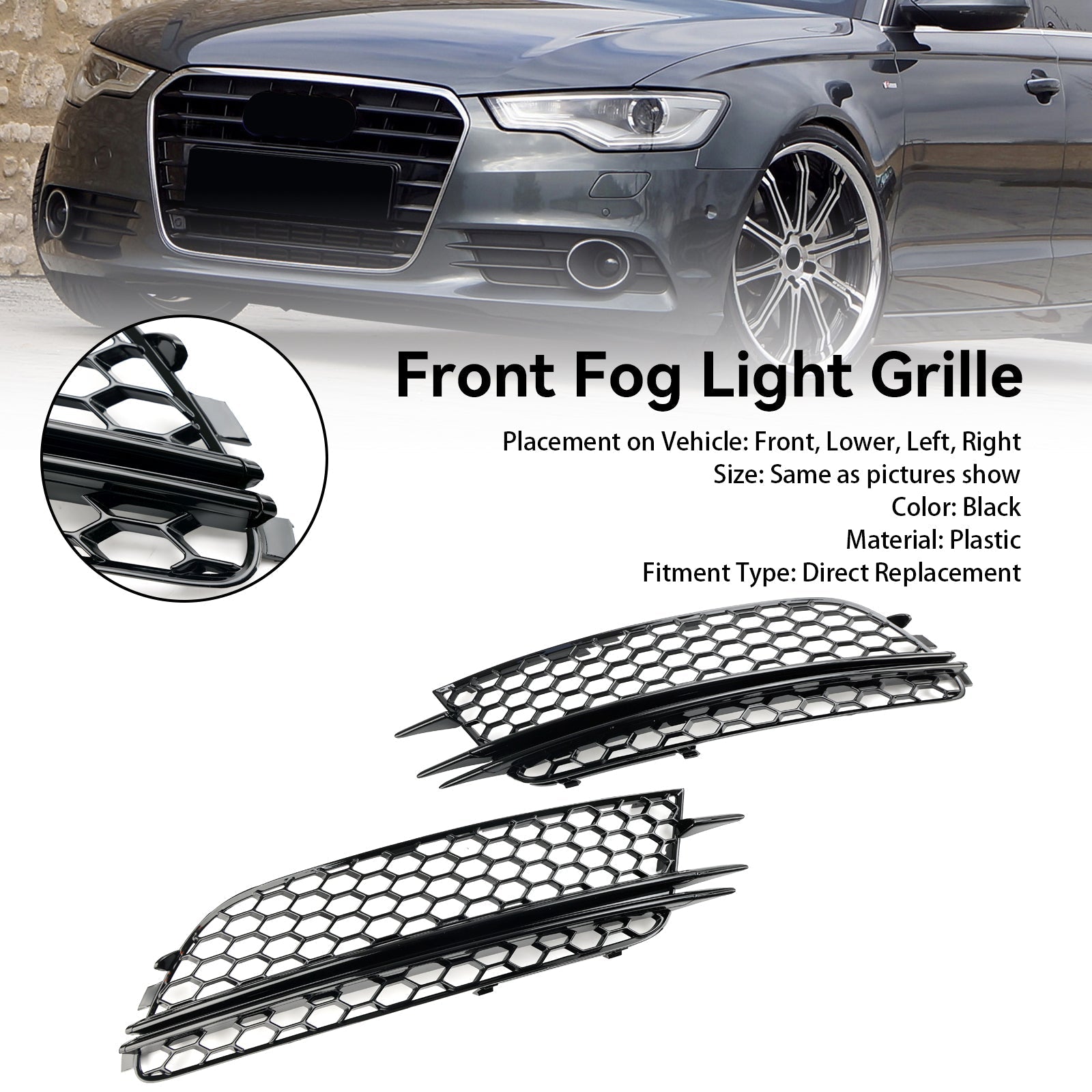 2012-2015 Audi A6 4G C7 2PCS Front Fog Light Cover Bezel Bumper Grille