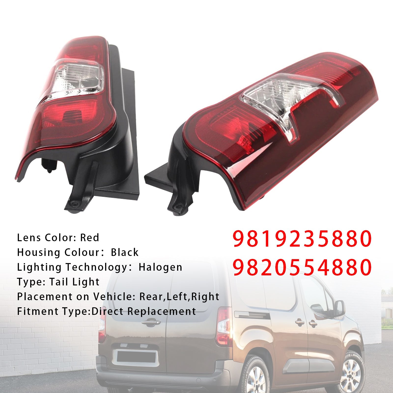 2020+ Toyota Proace City Left+Right Side Rear Tail Light Back Lamp 9819235880 9820554880