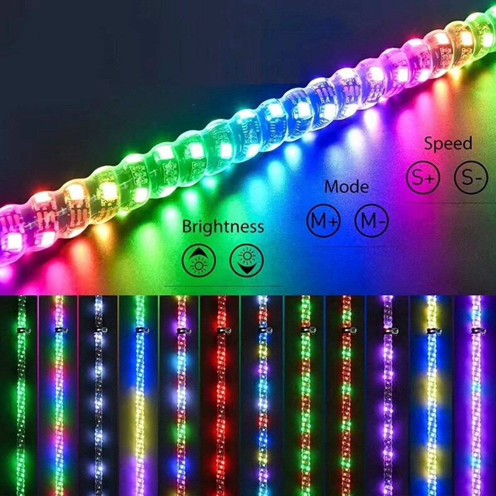 RZR Offroad Jeep Rhino Sandrail Canam Buggy UTV 2X 4ft RGB LED APP Whip Lights Antenna W/ Flag Remote Control Generic