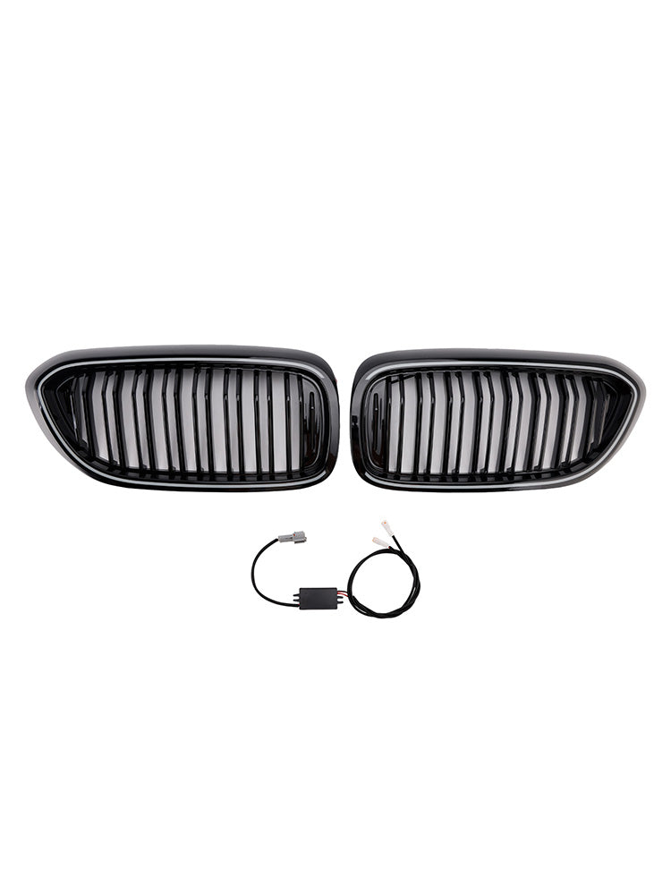 Gloss Black Double Slat Front Kidney Grille Fit BMW 5 Series G30 G31 2017-2020