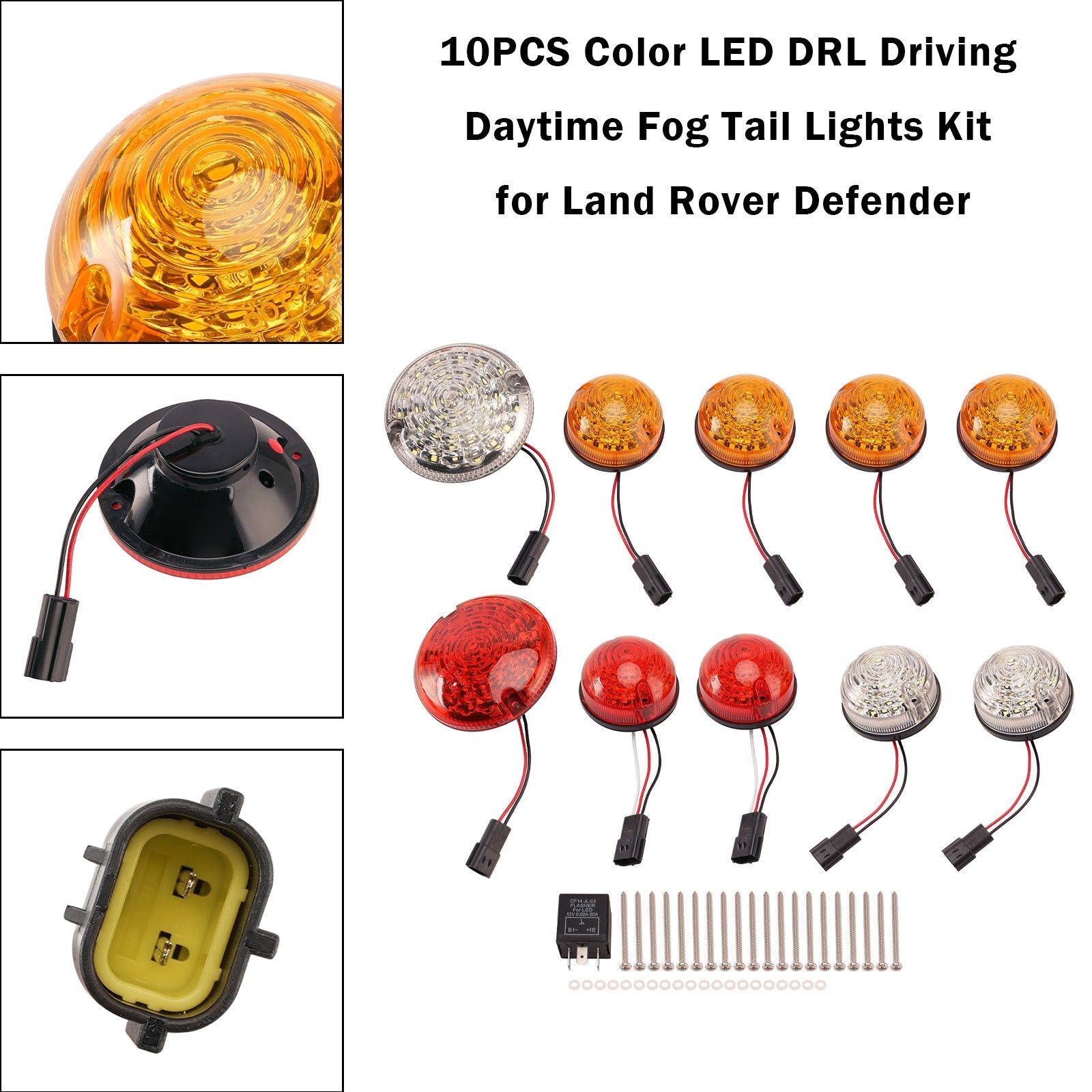 10PCS Color LED DRL Driving Daytime Fog Tail Lights Kit for Land Rover Defender