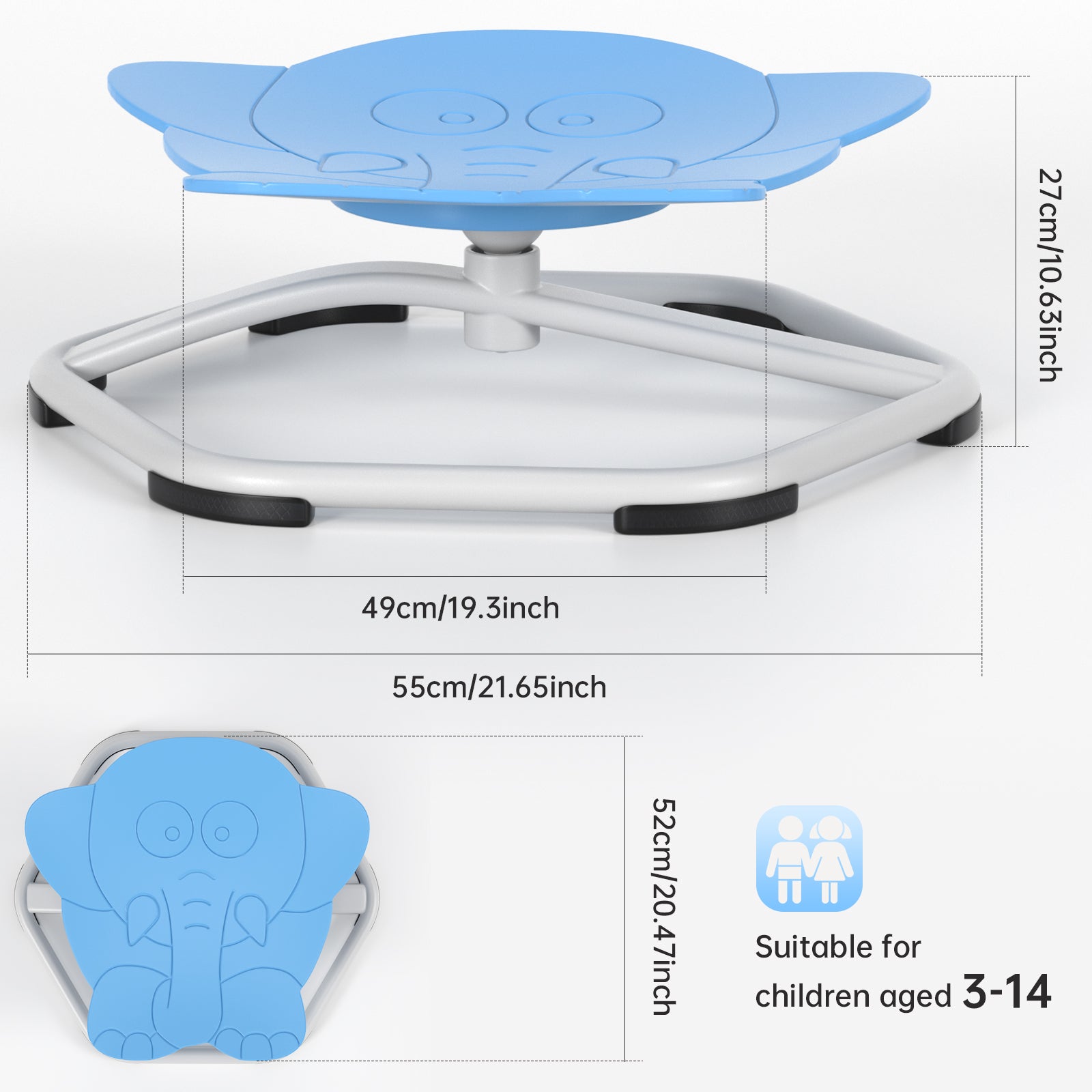 Sit+Spin 360°Sensory Spinning Seat Swivel Toy Kids elephant Wobble Chair Stool