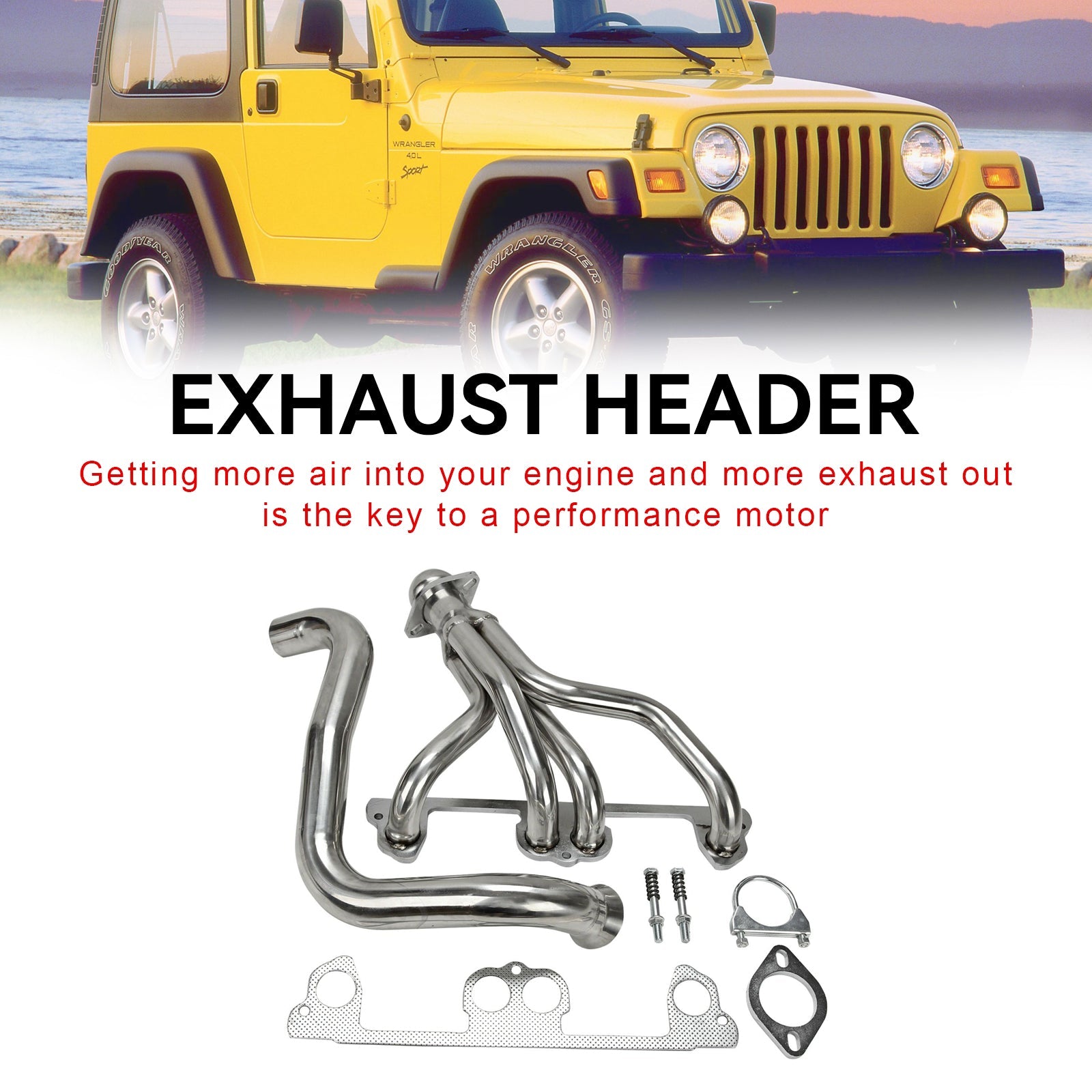 Stainless Steel Manifold Header Fit Jeep Wrangler TJ 1997-1999 2.5L L4