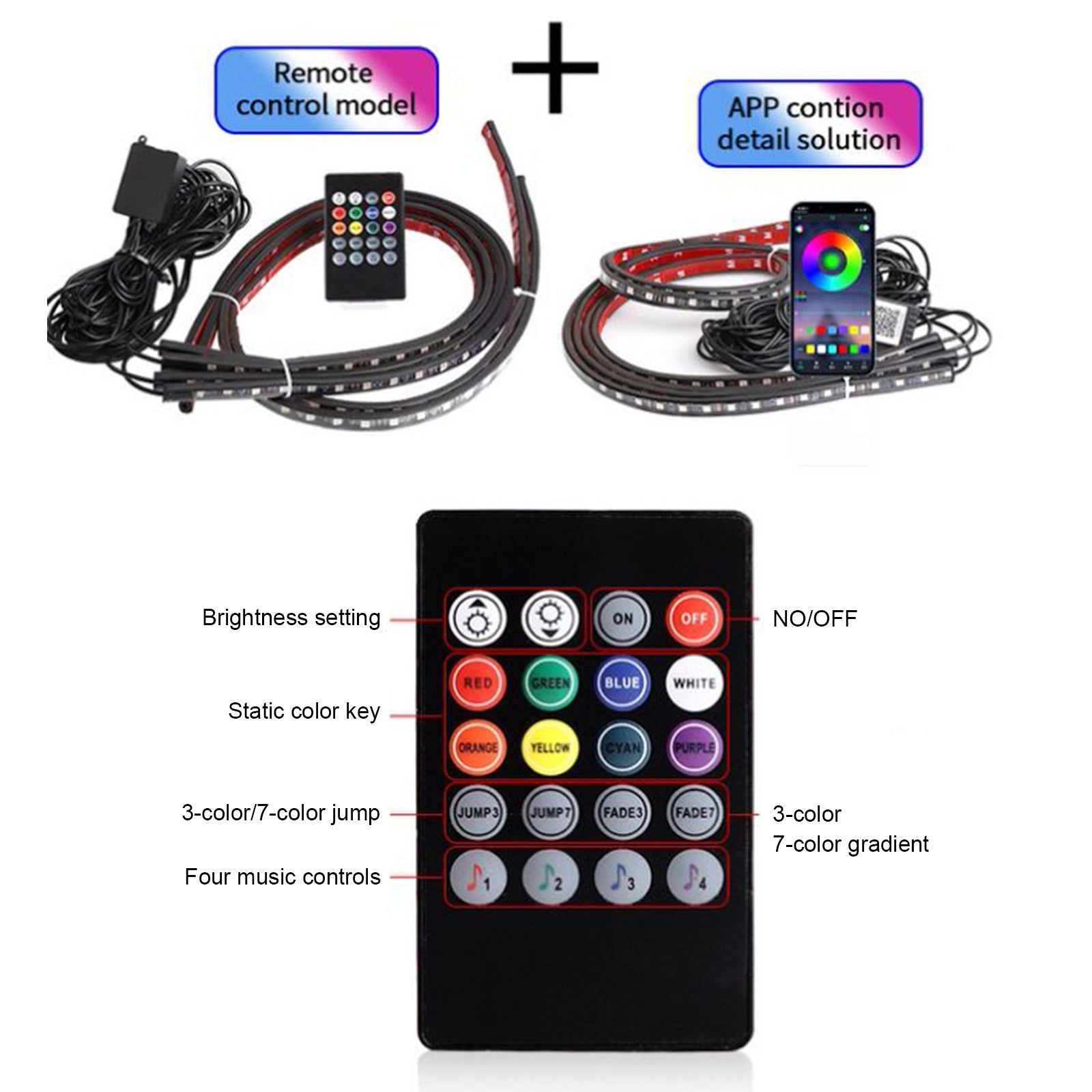 4Pcs LED Chassis Light Modified With Fantasy Ambient Light APP+Remote Control 60cm*2+90cm*2