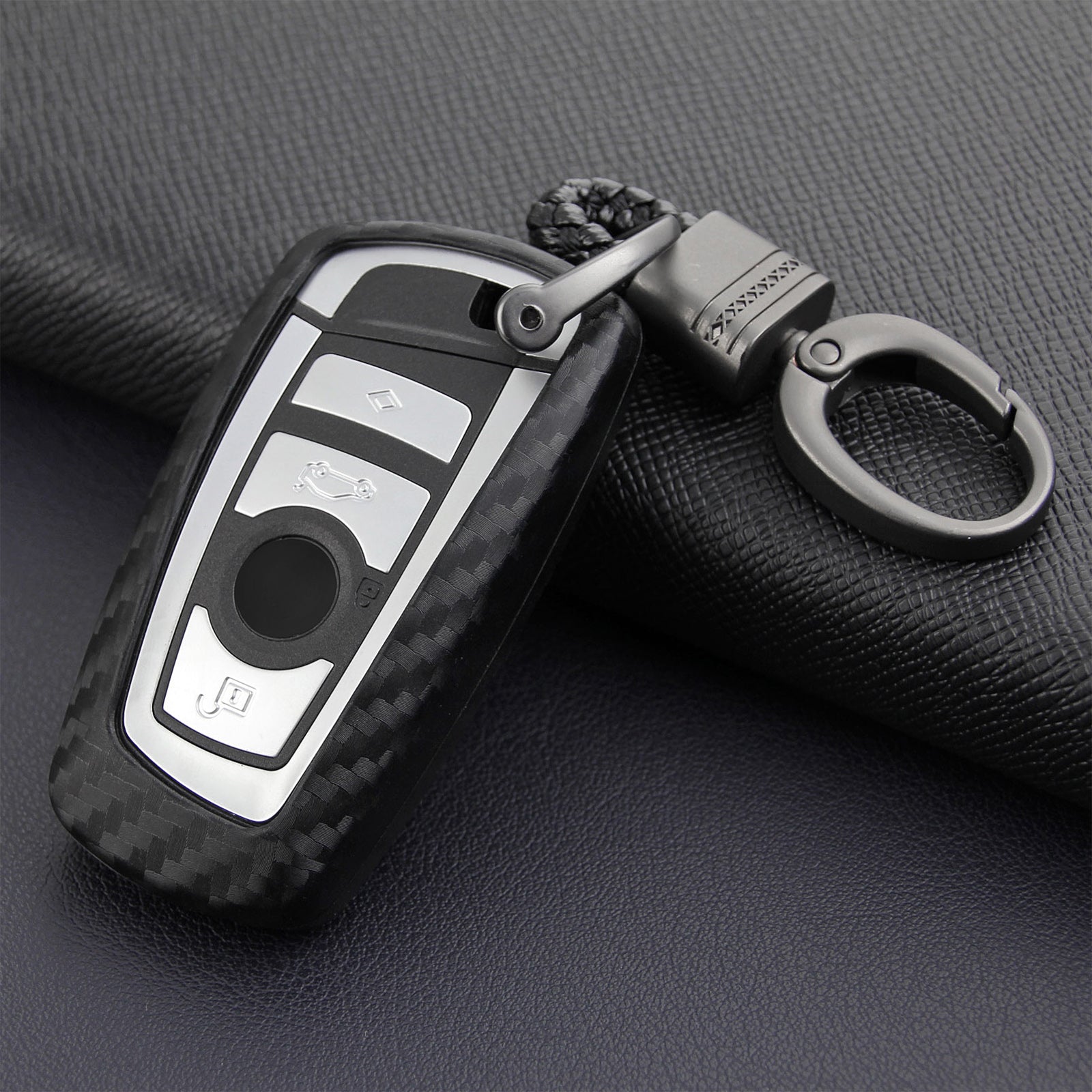 Leather Silicone Car Key Case Cover With Buckle For BMW Square