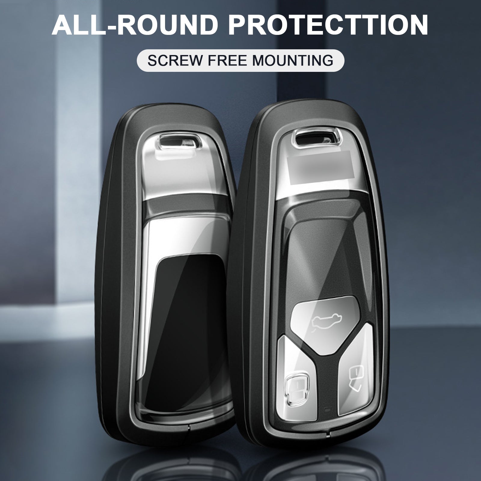 Aluminum Alloy TPU Silvery Car Key Case Cover With Buckle For Audi a6l a4l a3
