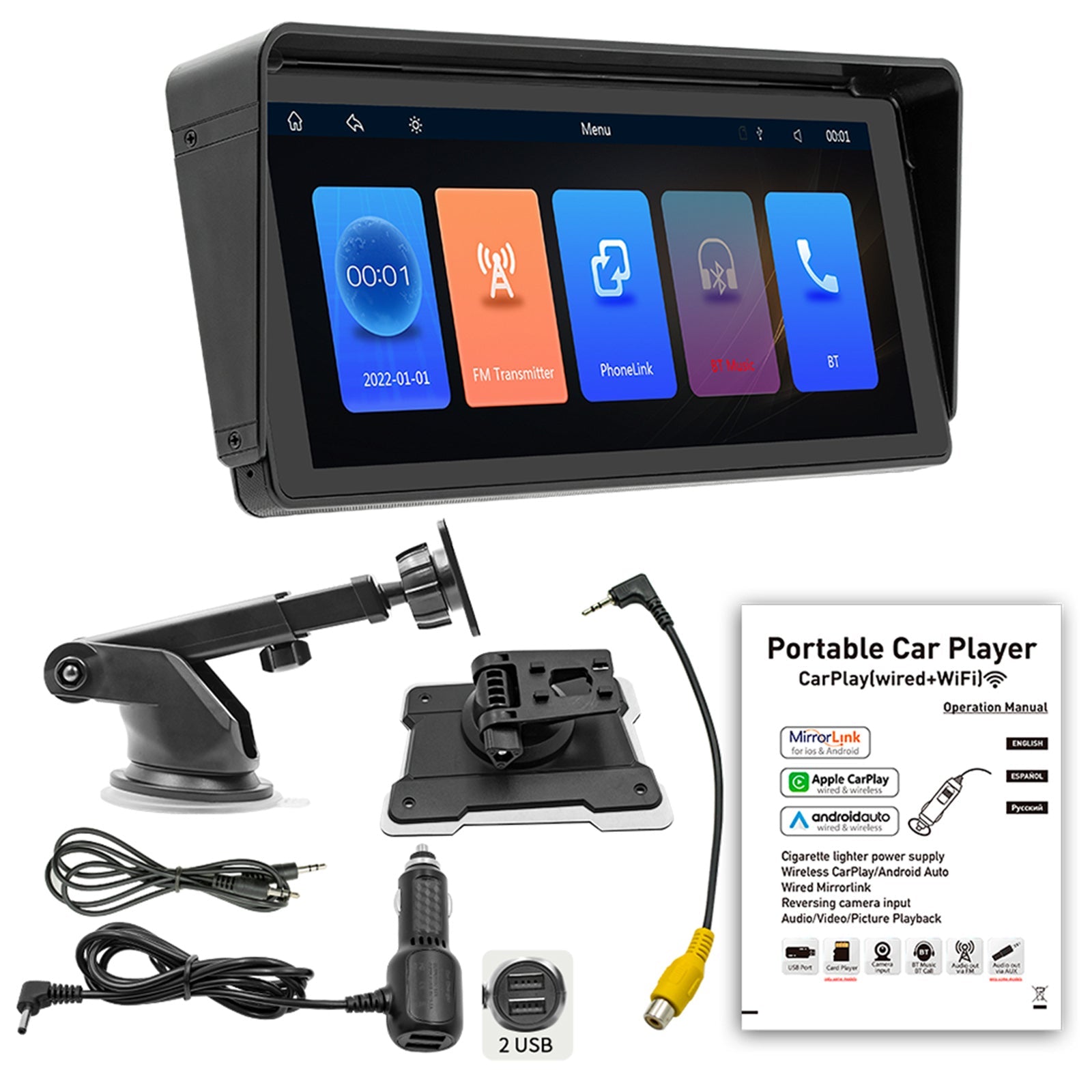 10.77" Car MP5 Player Bluetooth Car FM Transmitter Wireless Carplay 4 LED Camera