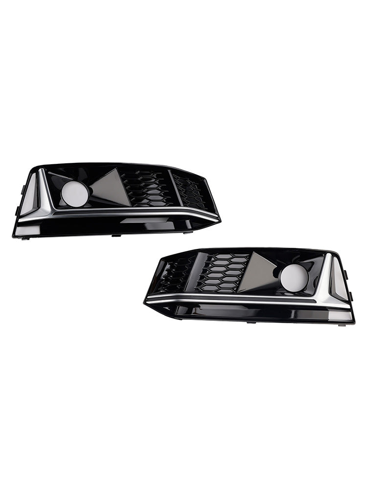 2016-2019 Audi A4 B9 S4 2PCS Black Chrome Front Bumper Foglight Grille Grill