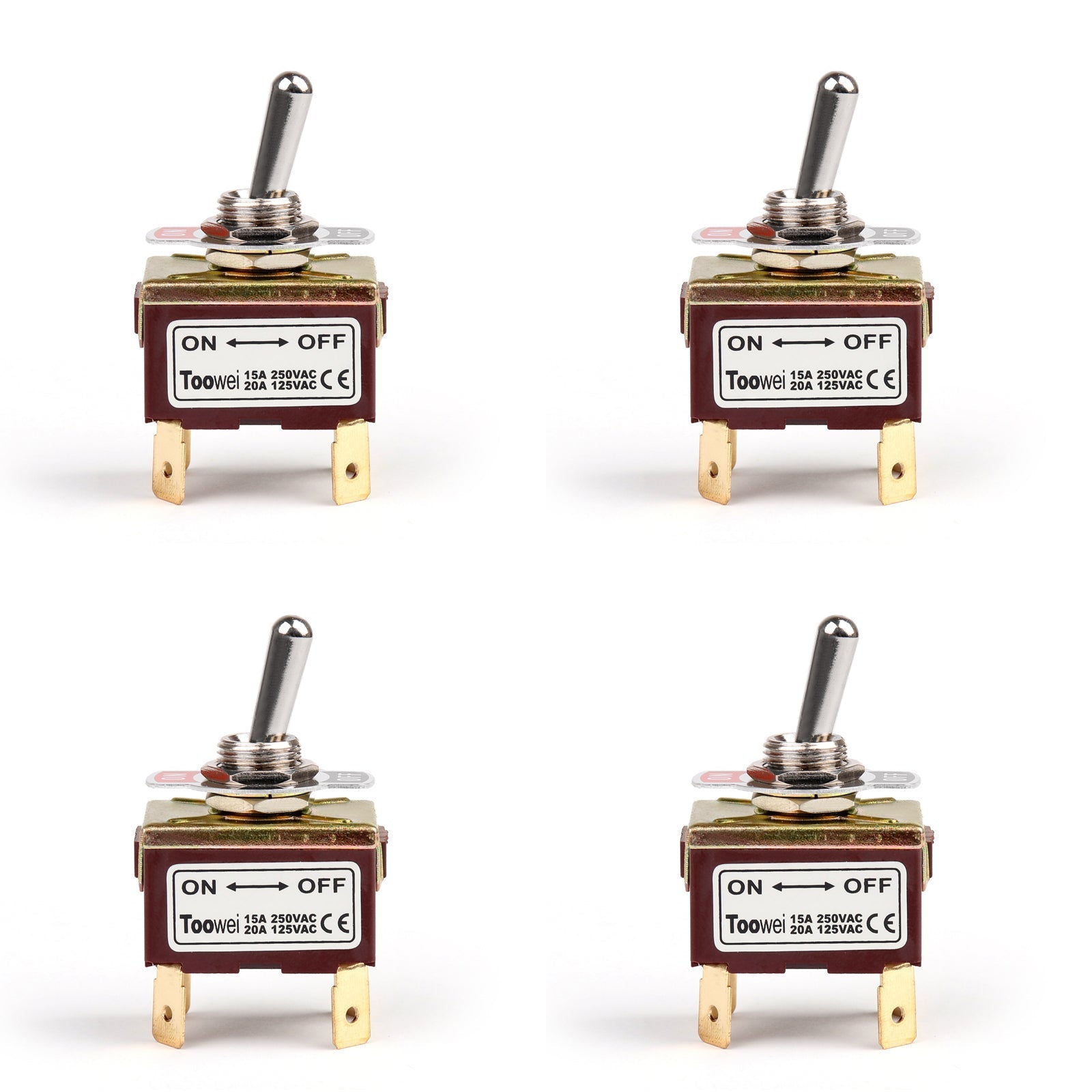 4Pcs 2 Terminal 4Pin ON-OFF 15A 250V Toggle Switch Boot DPST Industrial Grade