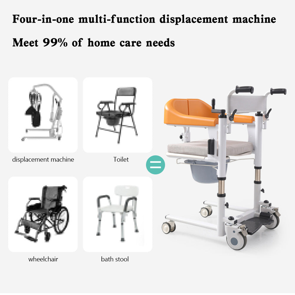 Lift For Elderly Patient Transfer Wheelchair W/180° Split Seat and Bedpan