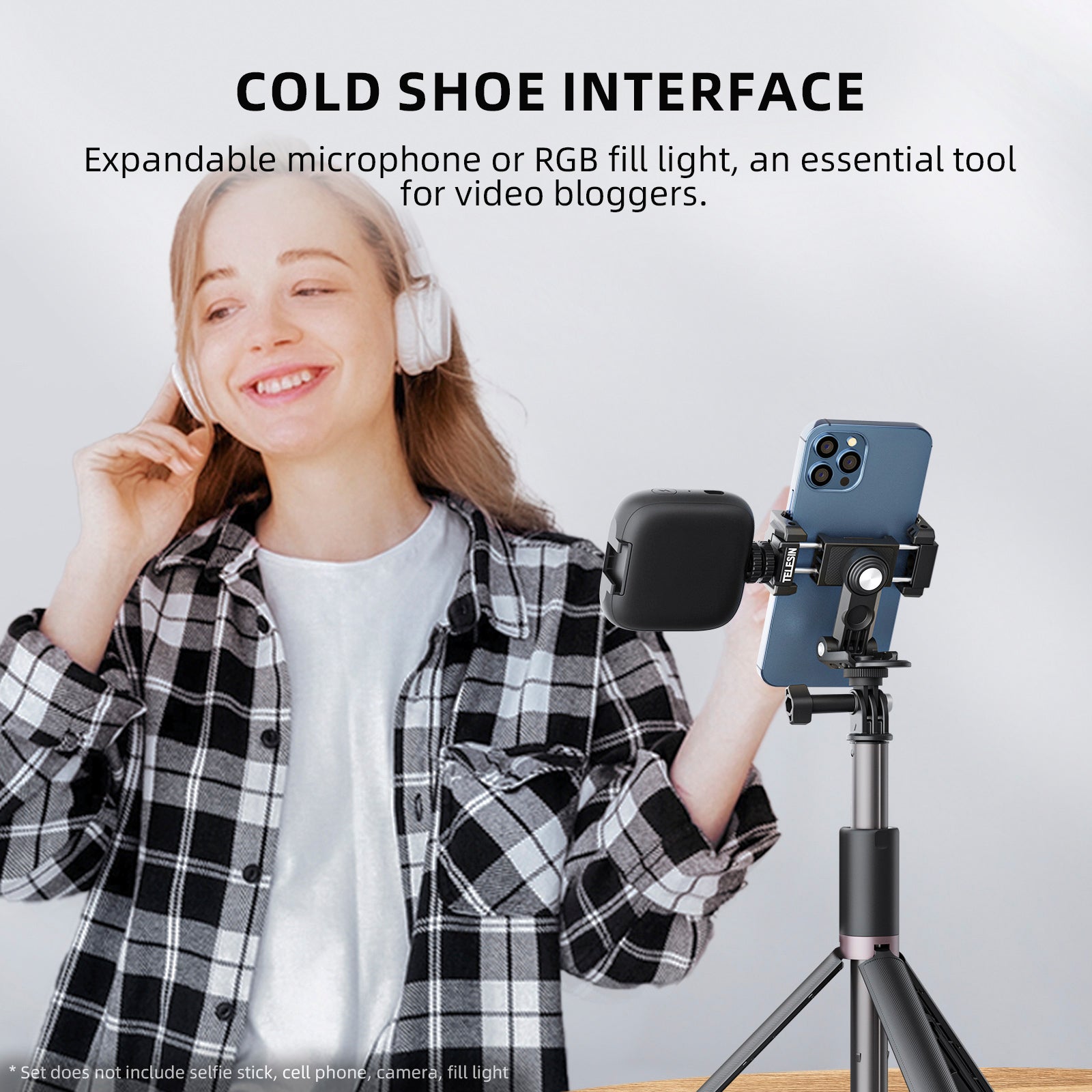 Phone Holder 360Degree Rotating Expandable Fill Light Mobile Phone Desktop Stand