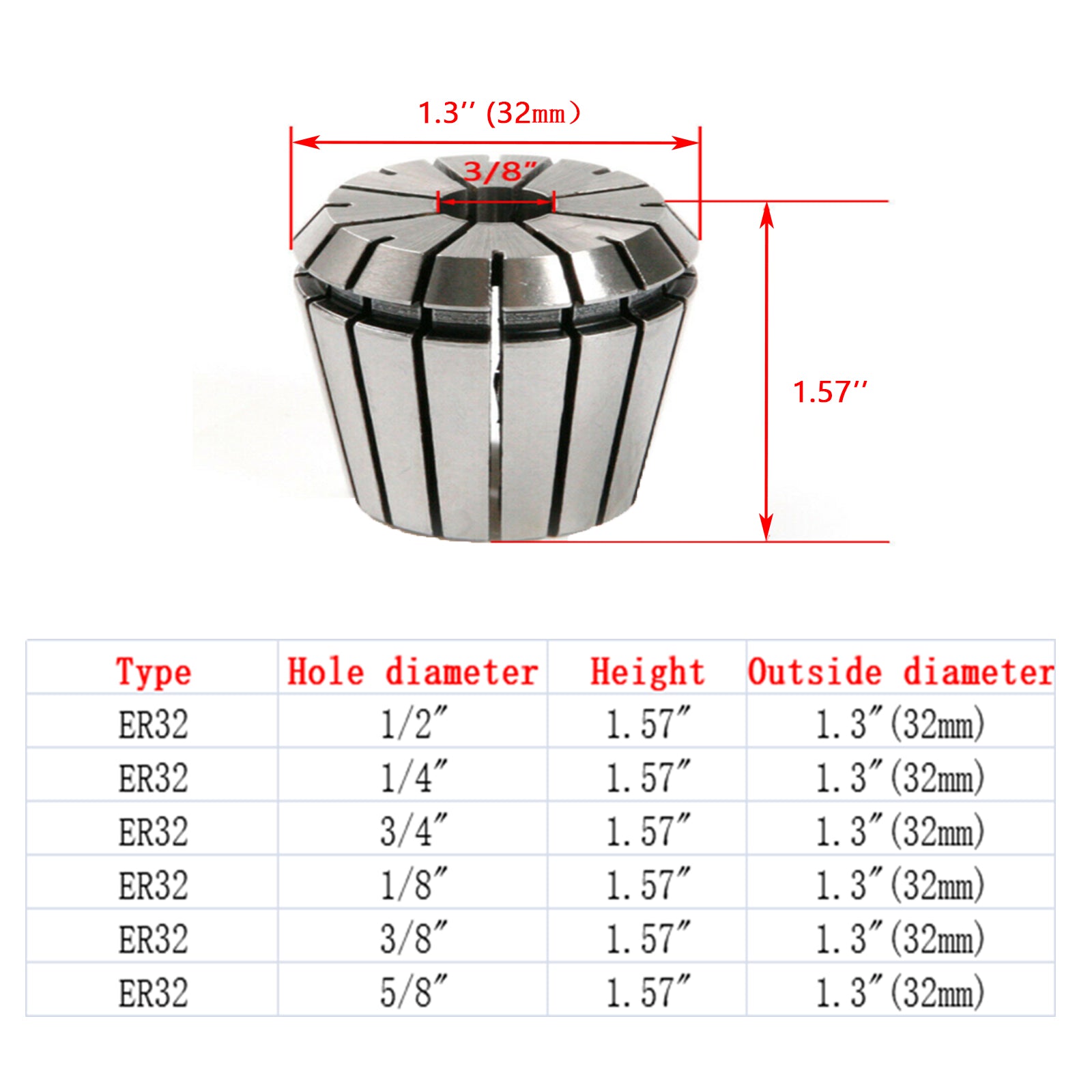 6Pcs ER32 Spring Collet Set For CNC Milling Lathe Tool Engraving Machine Steel