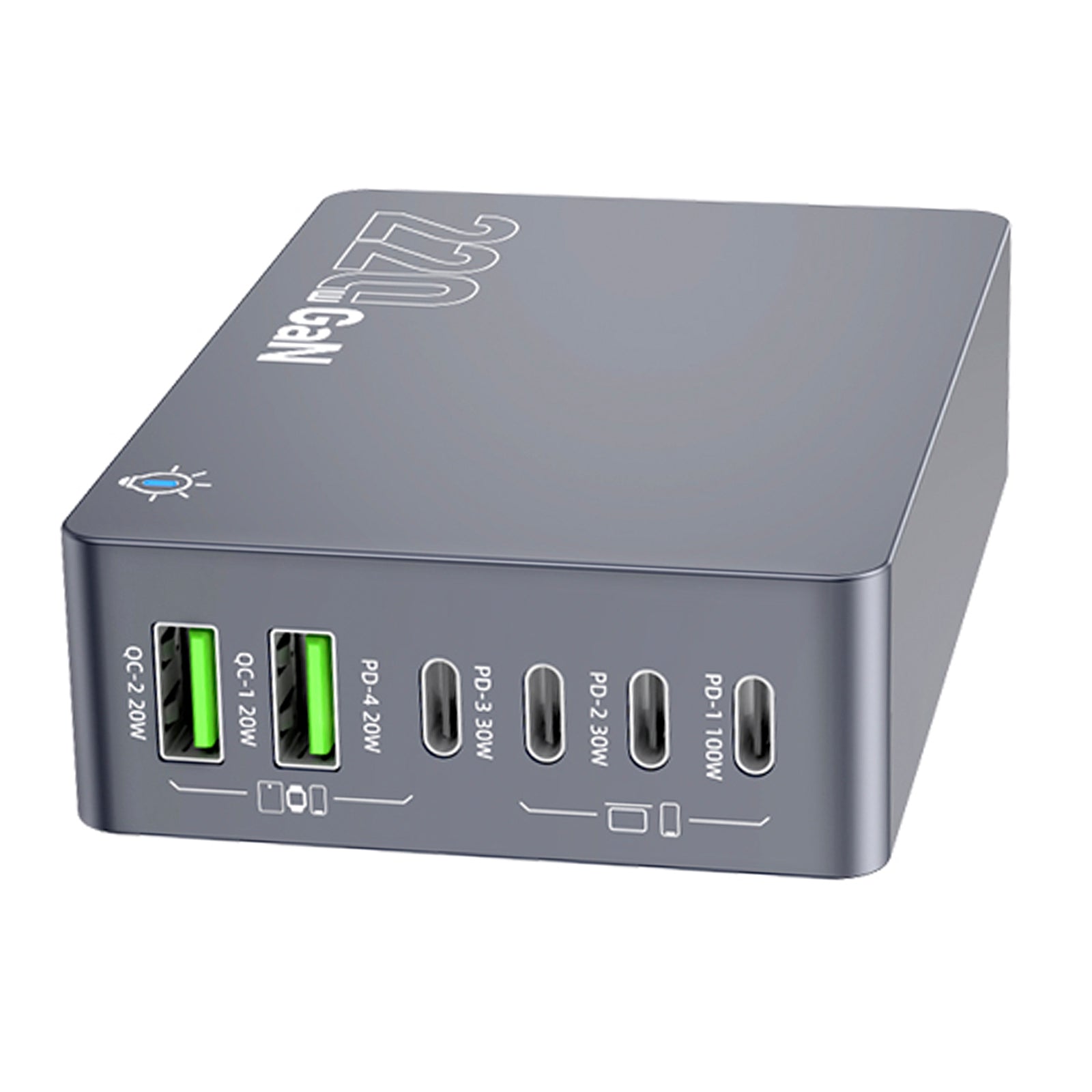 F8A Desktop Charging Station USB 6-Port Fast Charger PD100W Charging Stand Smart Charger EU Plug