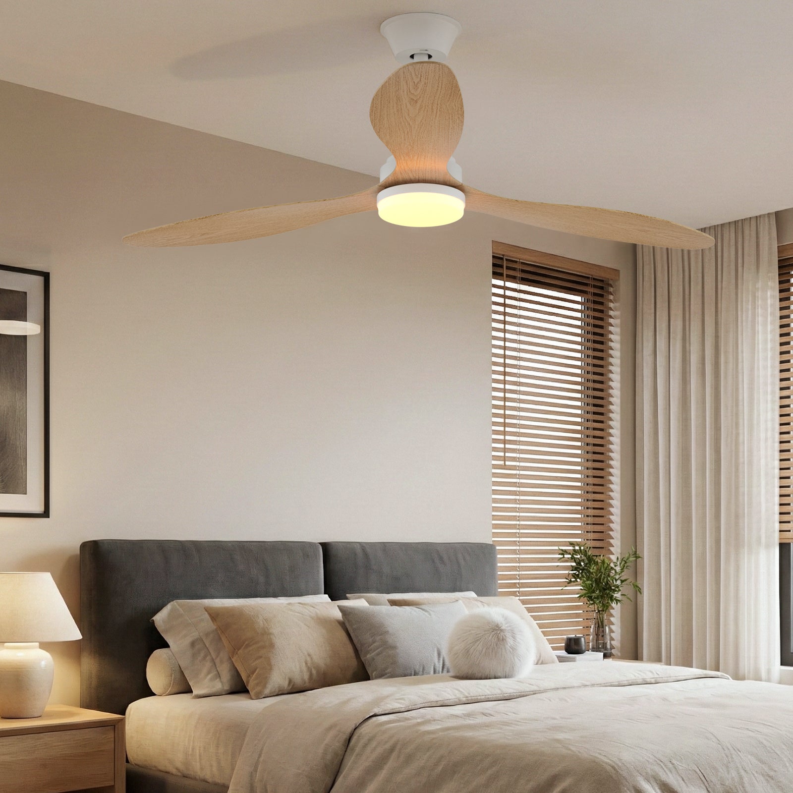 Modern 52" Pendant Ceiling Fan with Light Remote Quiet 6 Speeds Black White