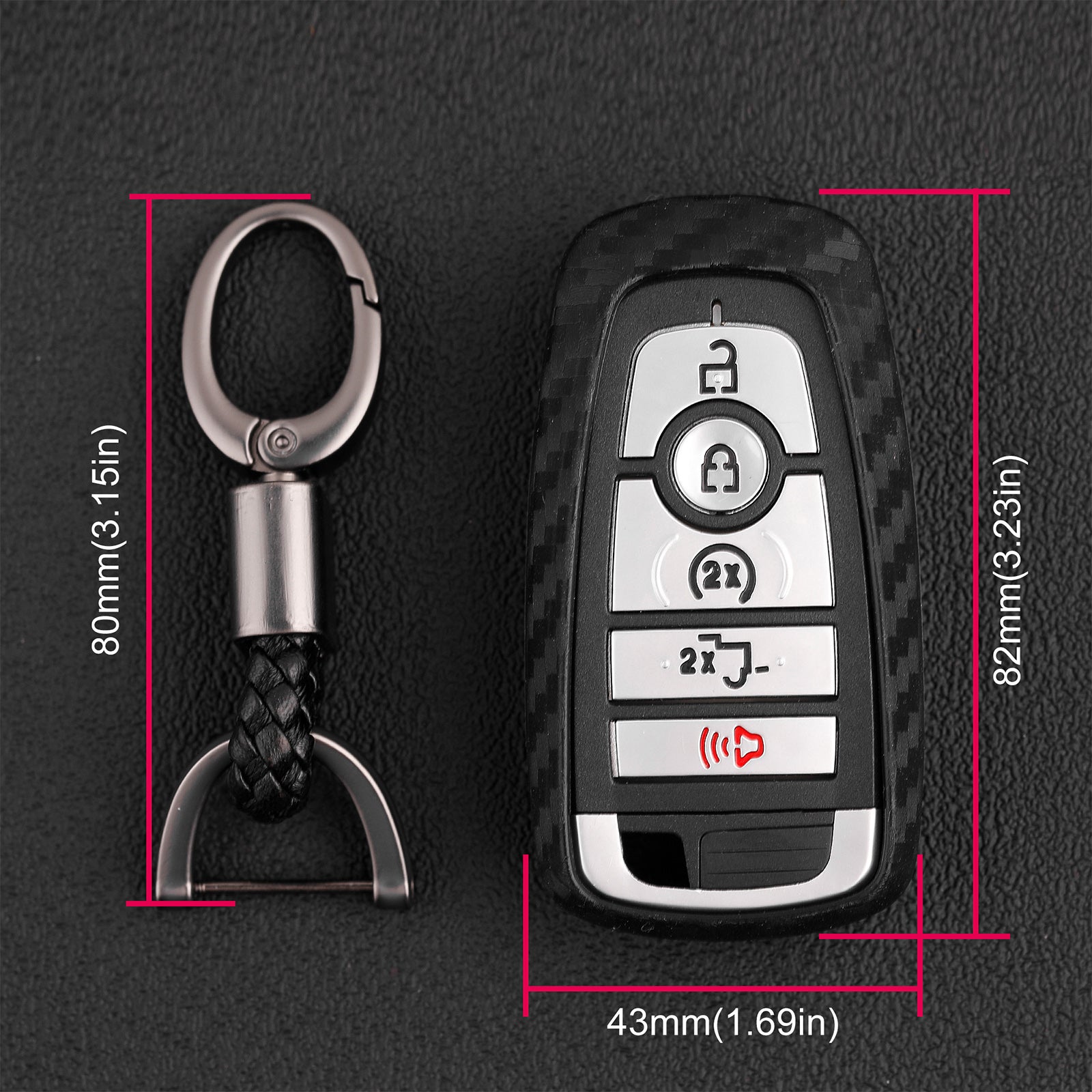 Leather Silicone Car Key Case Cover With Buckle For Ford Smart