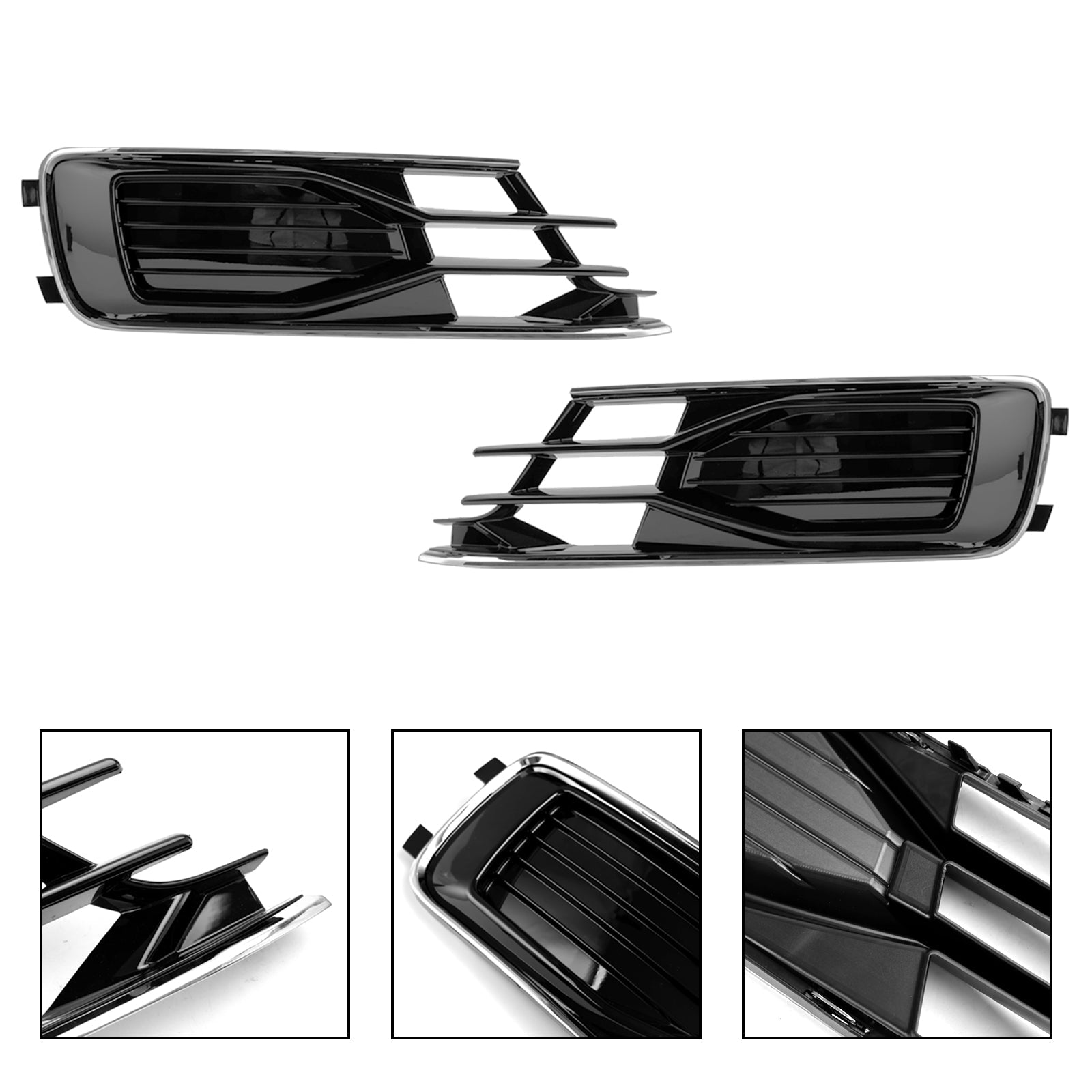 2014-2018 Audi A6 C7 2PCS Front Bumper Foglight Cover Grill Black Chrome