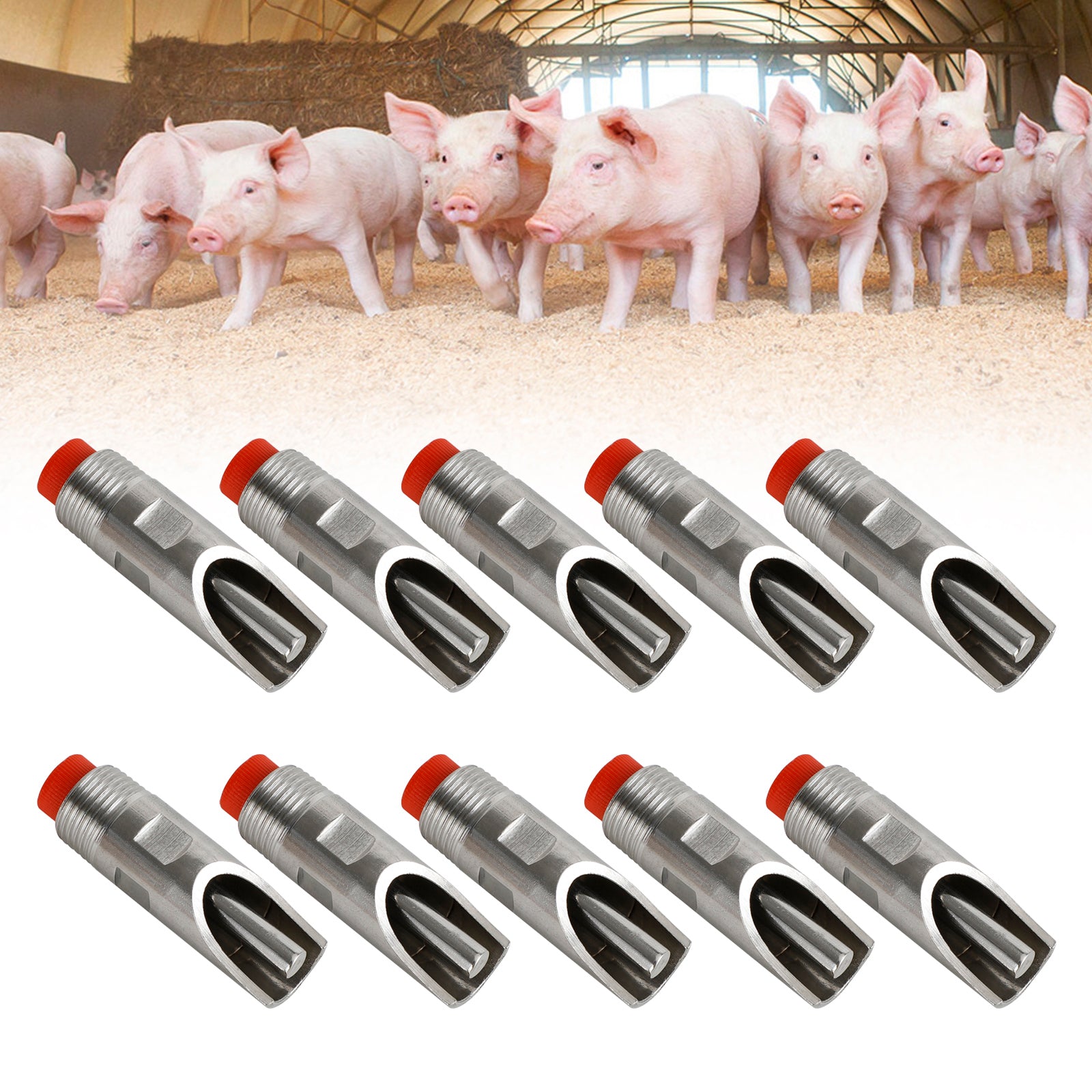 10Pcs Stainless Steel 1/2" Thread Pig Hog Automatic Nipple Drinker Waterer