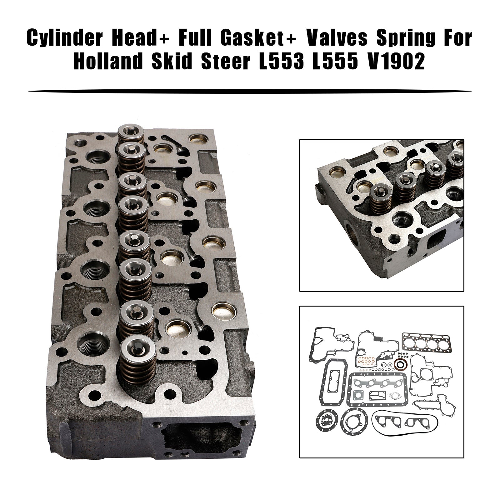 Complete Cylinder Head+Gasket Kit For Kubota V1902 Holland Skid Steer L555 L553