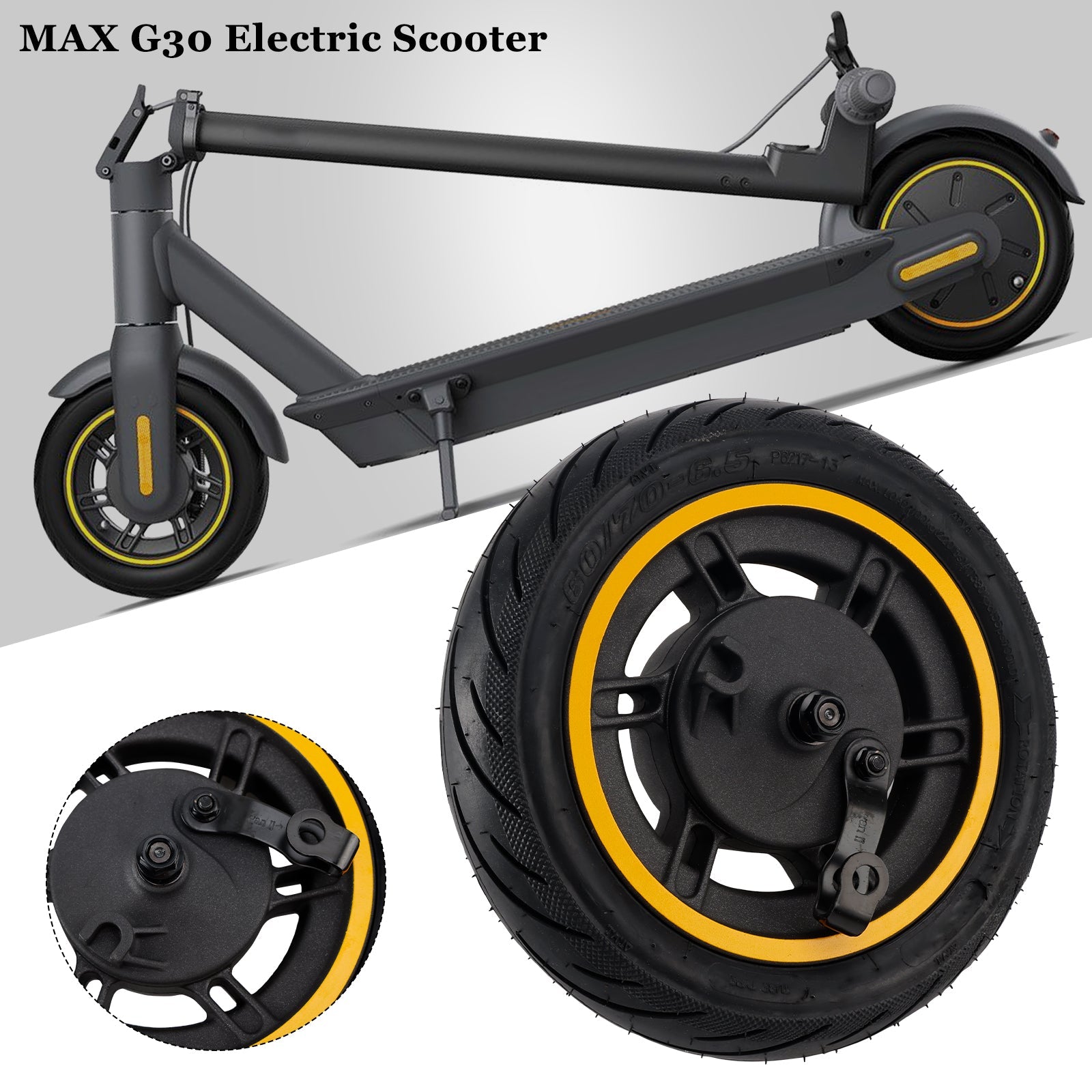 10" Solid Tire Front Wheel 60/70-6.5 Scooter Replacement for Ninebot Max G30