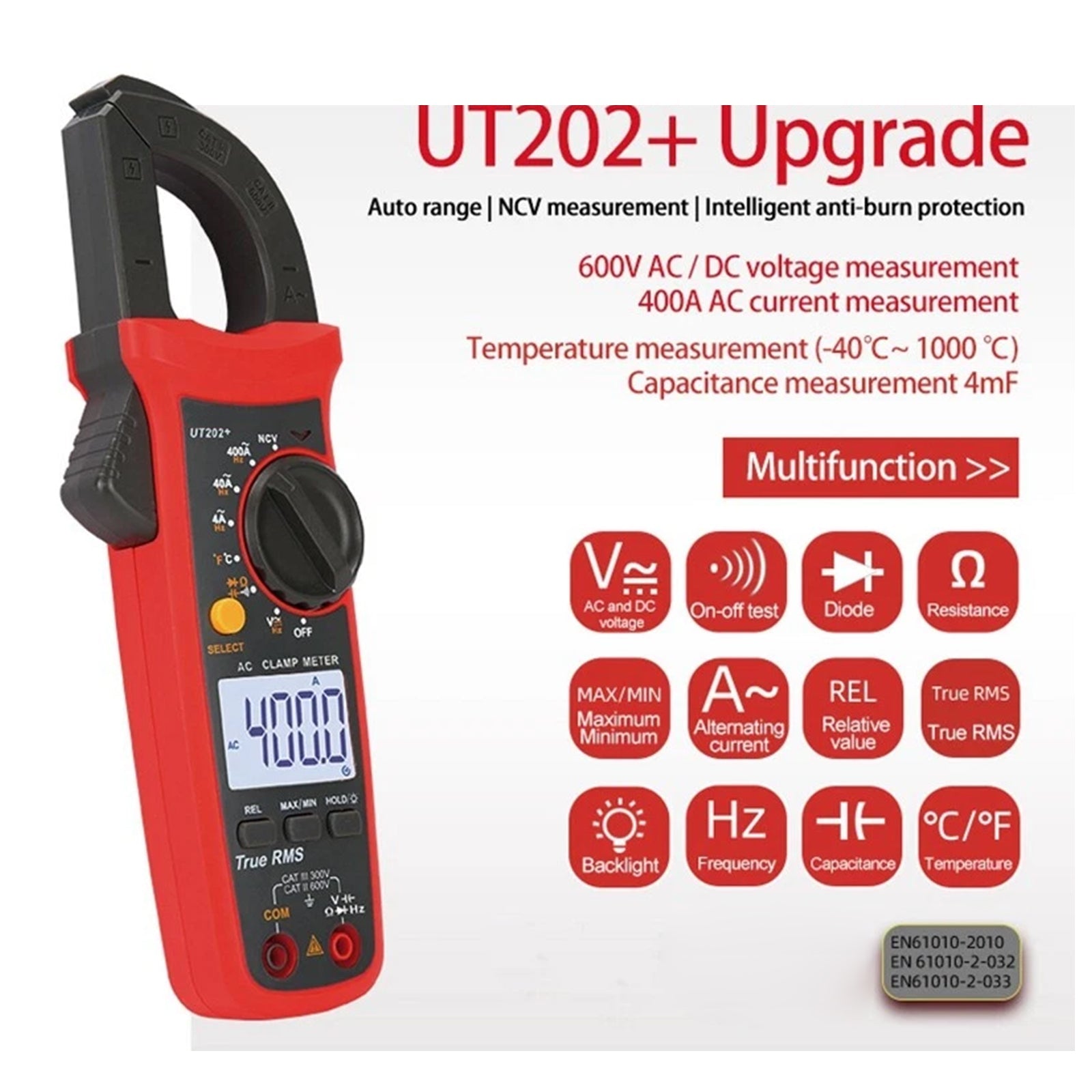 UT202+ Portable Multimeter Automatic Range True RMS Clamp Meter With LCD Display
