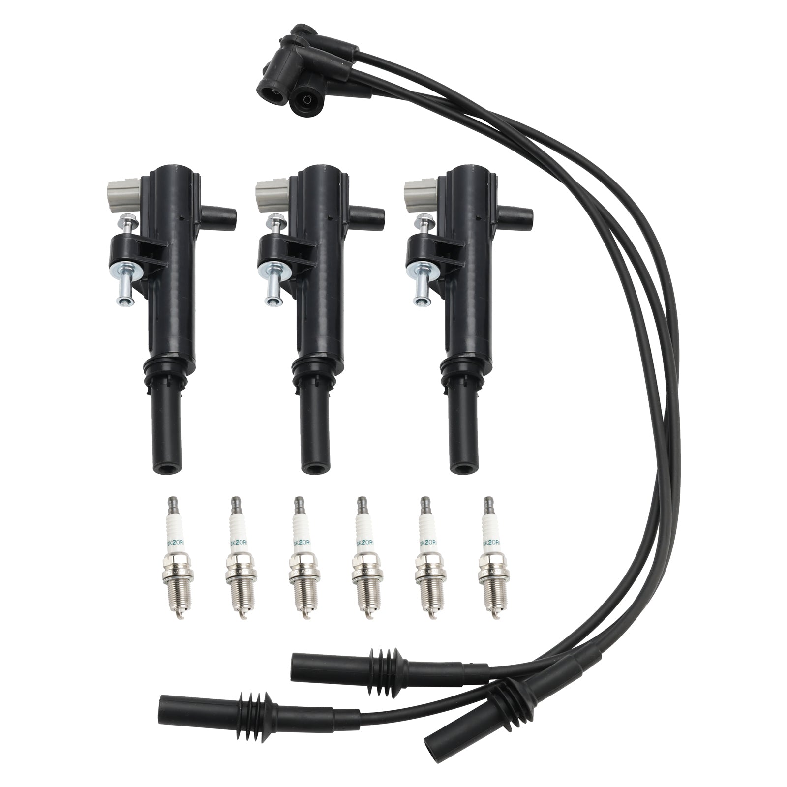2011-2012 RAM 150 V6 3.7L 3x Ignition Coil+6x Spark Plug+3x Wire UF640