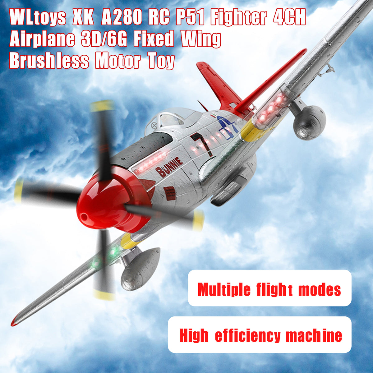WLtoys XK A280 RC P51 Fighter 4CH Airplane 3D/6G Fixed Wing Brushless Motor Toy