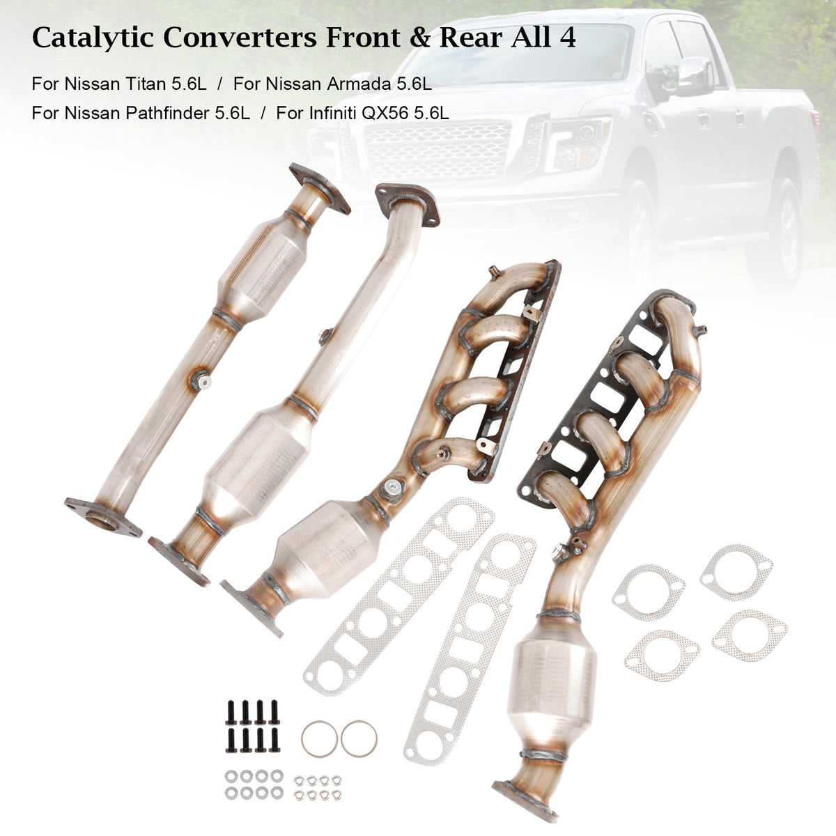Manifold Catalytic Converters Front & Rear All 4 For Nissan Titan 5.6L 2007-2015