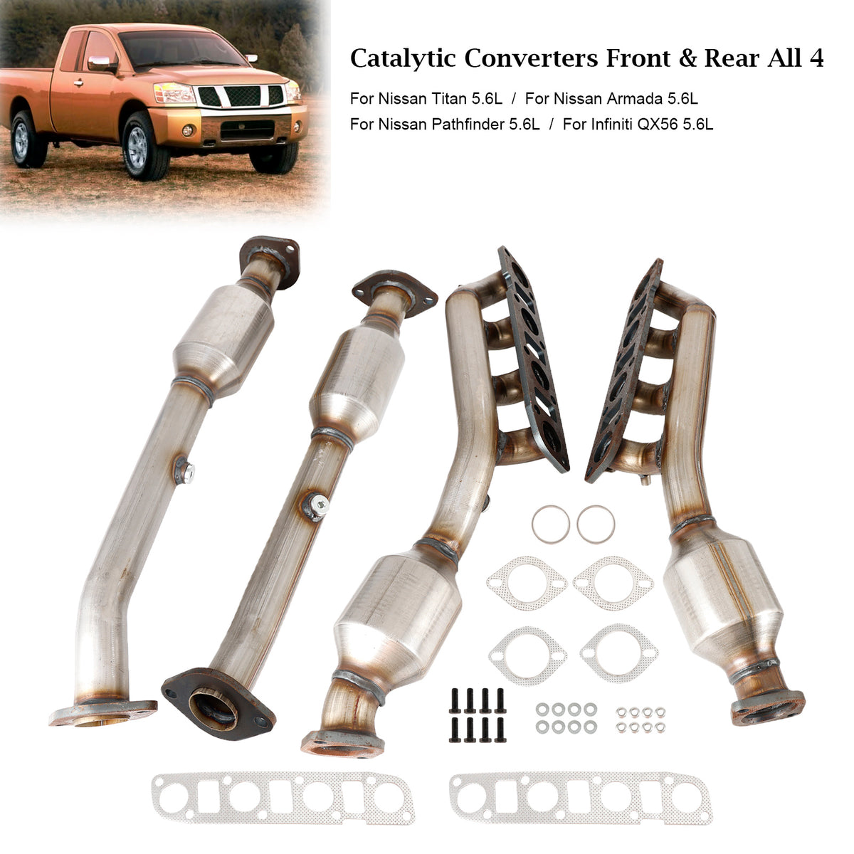 Manifold Catalytic Converters Front & Rear All 4 For Nissan Titan 5.6L 2007-2015