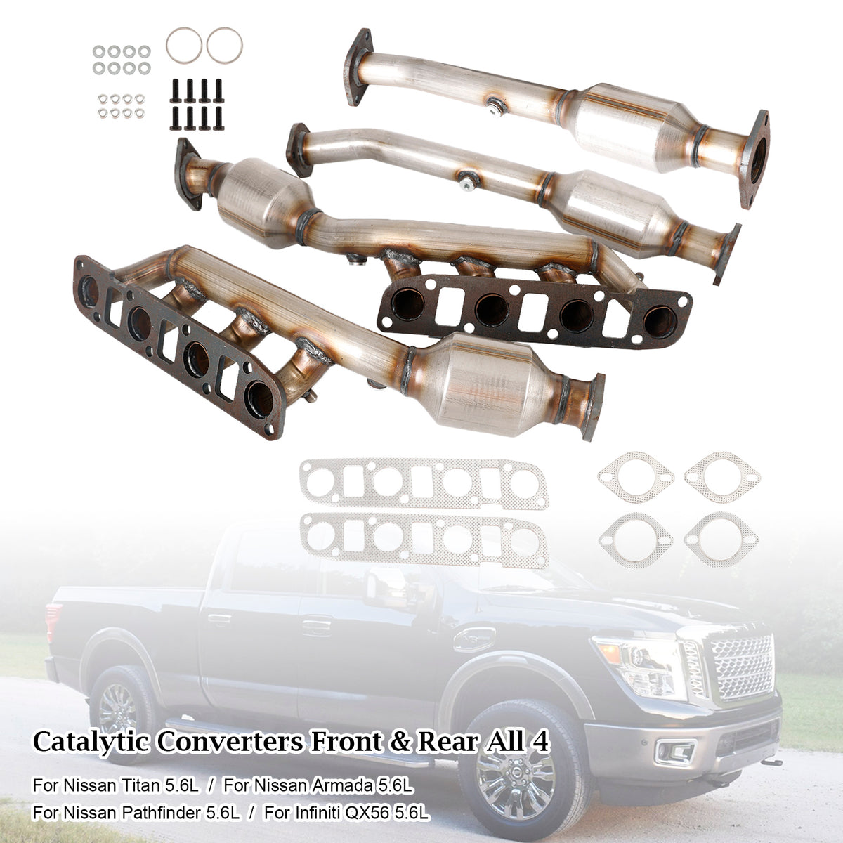 Manifold Catalytic Converters Front & Rear All 4 For Nissan Titan 5.6L 2007-2015