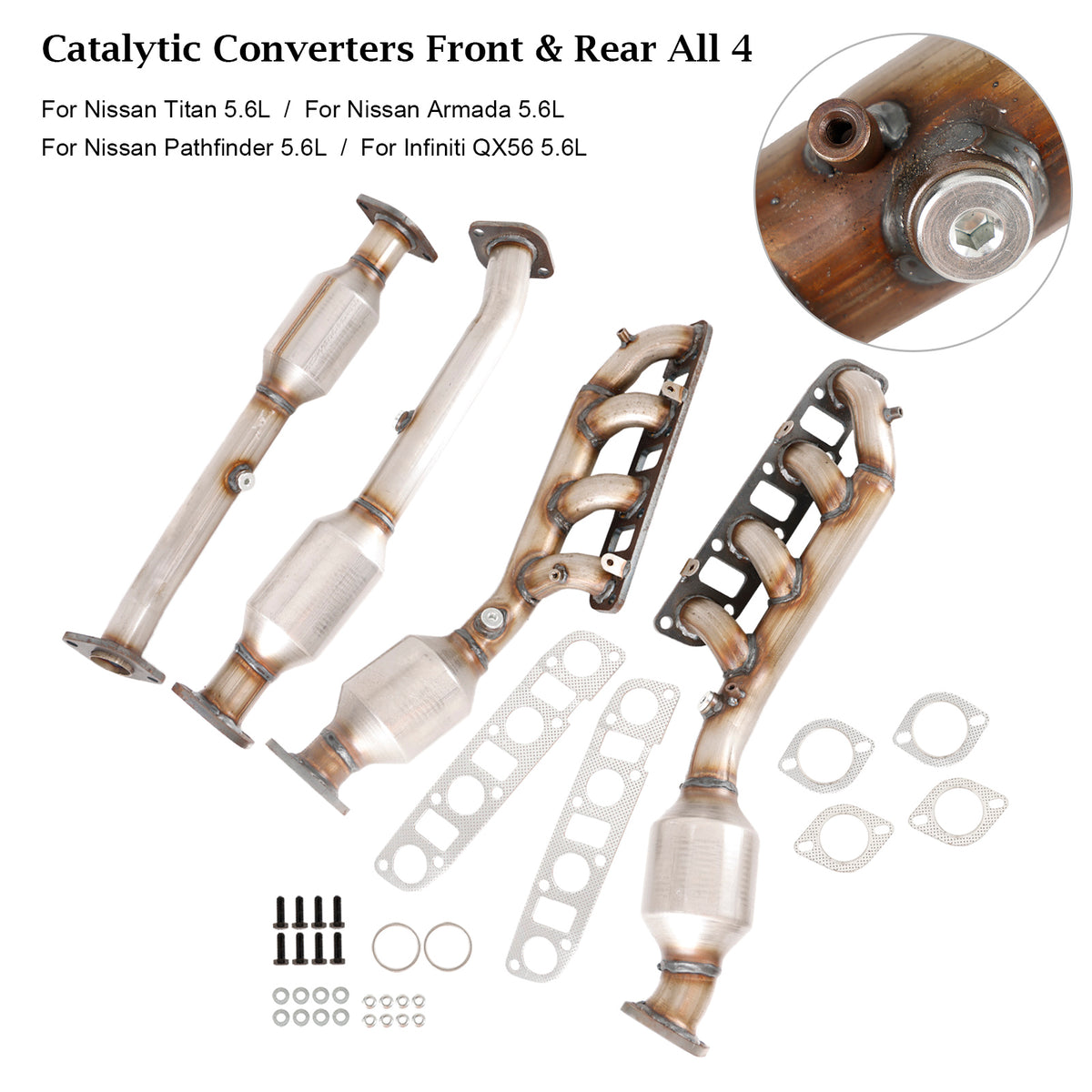 Manifold Catalytic Converters Front & Rear All 4 For Nissan Titan 5.6L 2007-2015