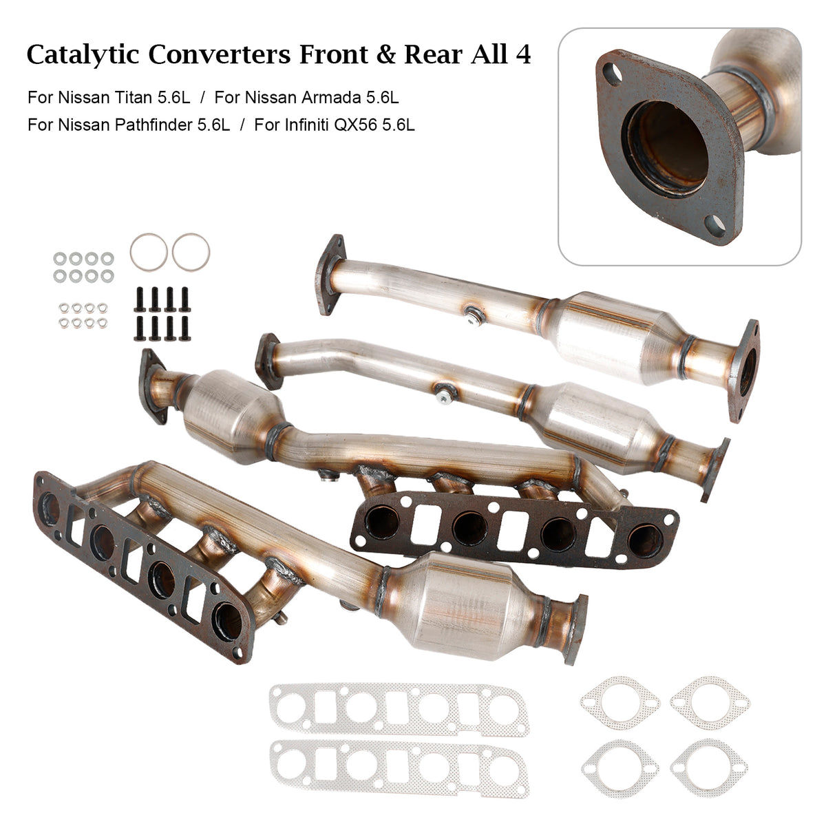 Manifold Catalytic Converters Front & Rear All 4 For Nissan Titan 5.6L 2007-2015