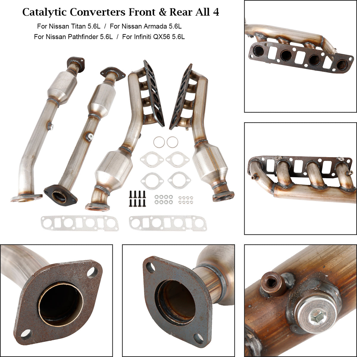 Manifold Catalytic Converters Front & Rear All 4 For Nissan Titan 5.6L 2007-2015