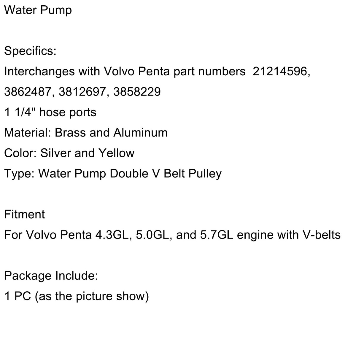 21214596 3858229 Raw Sea Water Pump for Volvo Penta 4.3